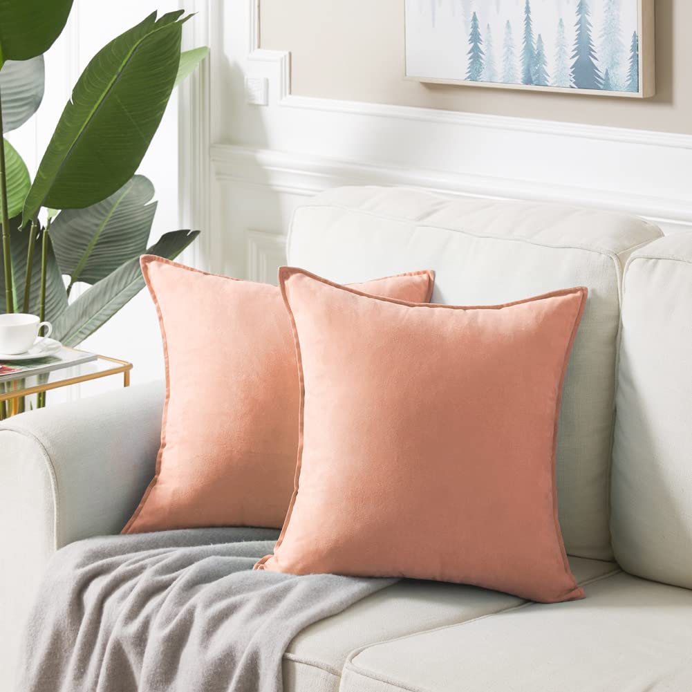 Premium Faux Suede Decorative Throw Pillow Covers - 2 Pack Soft Square Pillow Cases for Couch, Sofa & Bedroom - 16x16 Inch Solid Cushion Covers (Peach) - Perfect for Living Room Decor, Home Styling & Cozy Comfort