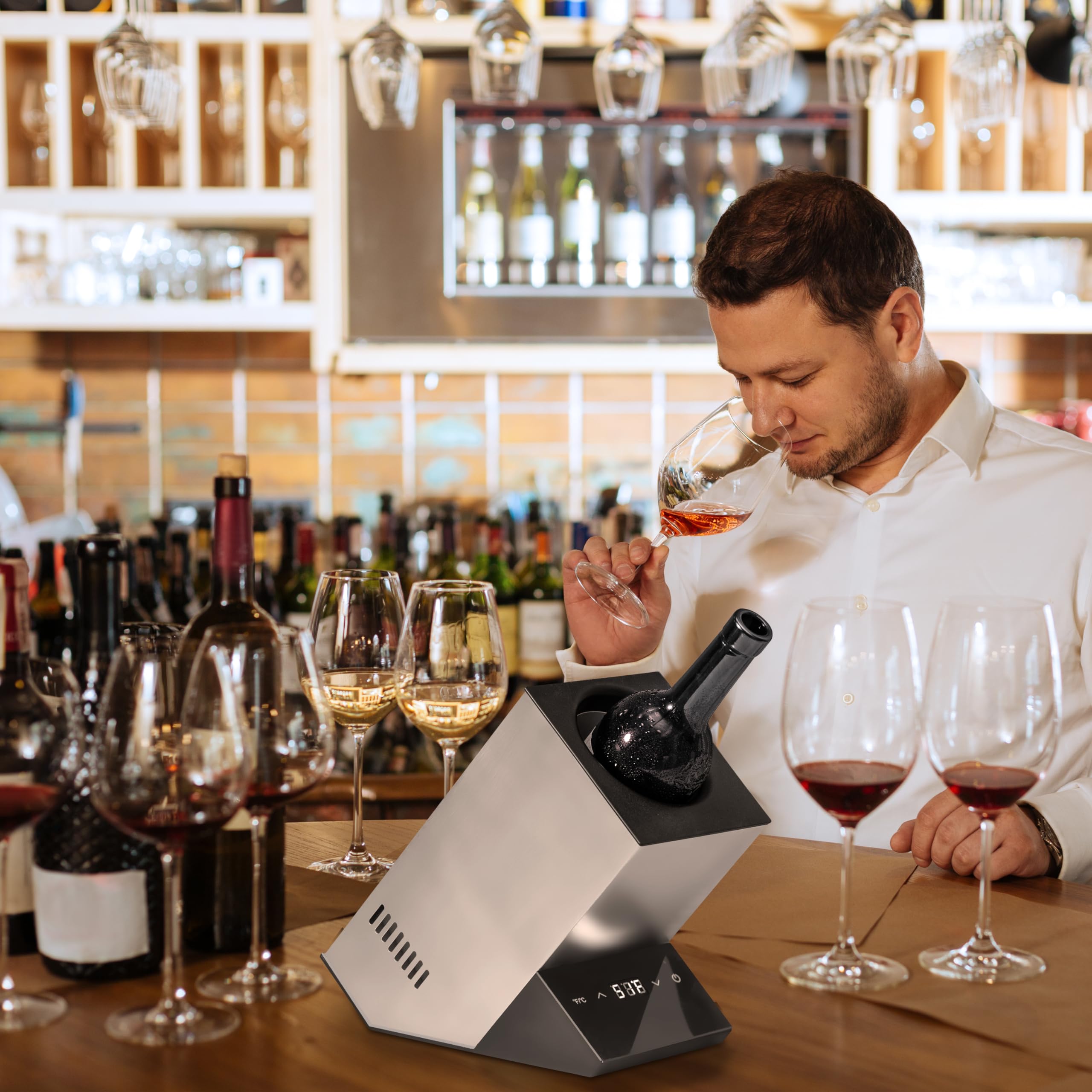 Cobalance Electric Wine Cooler & Chiller for 750mL Wine Bottles - Portable Single Bottle Wine Refrigerator with 24H Cooling, Iceless Wine Cooler for Parties, Gifts, Home & Office Use - Perfect for Wine Lovers & Entertaining