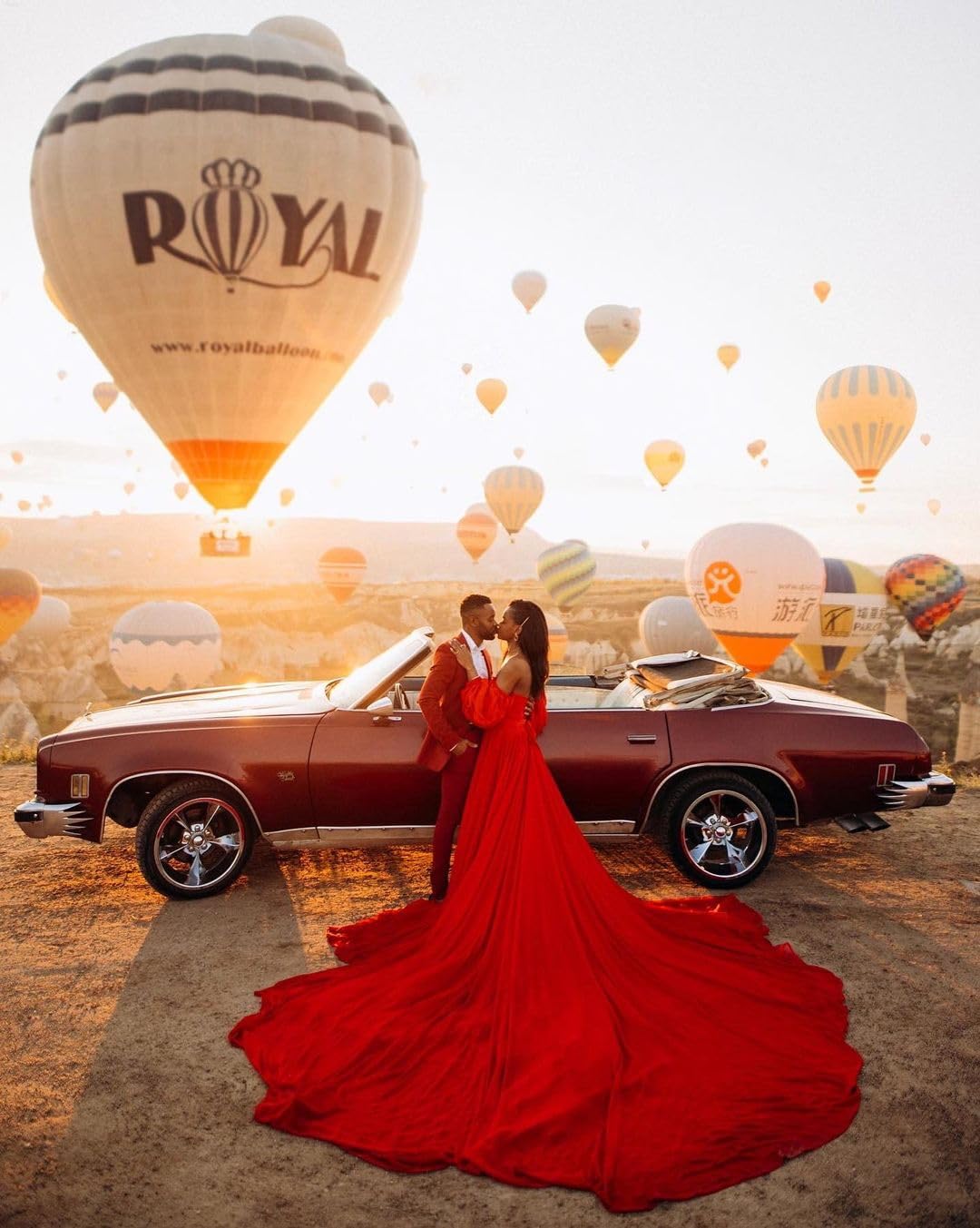 Elegant Off Shoulder Long Flying Dress for Photoshoot - Satin Flowy Dress with Train | Perfect for Santorini Photoshoots, Beach Weddings & Boho Styled Events