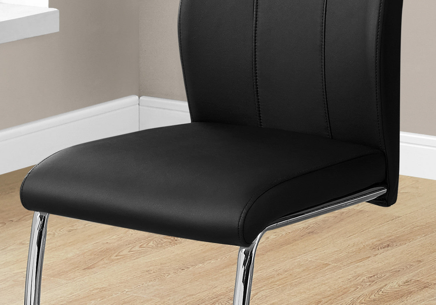 Cabot Modern Dining Chairs Set of 2 - Black Faux Leather with Chrome Metal Legs for Kitchen, Dining Room & Office - Contemporary Stackable Chairs