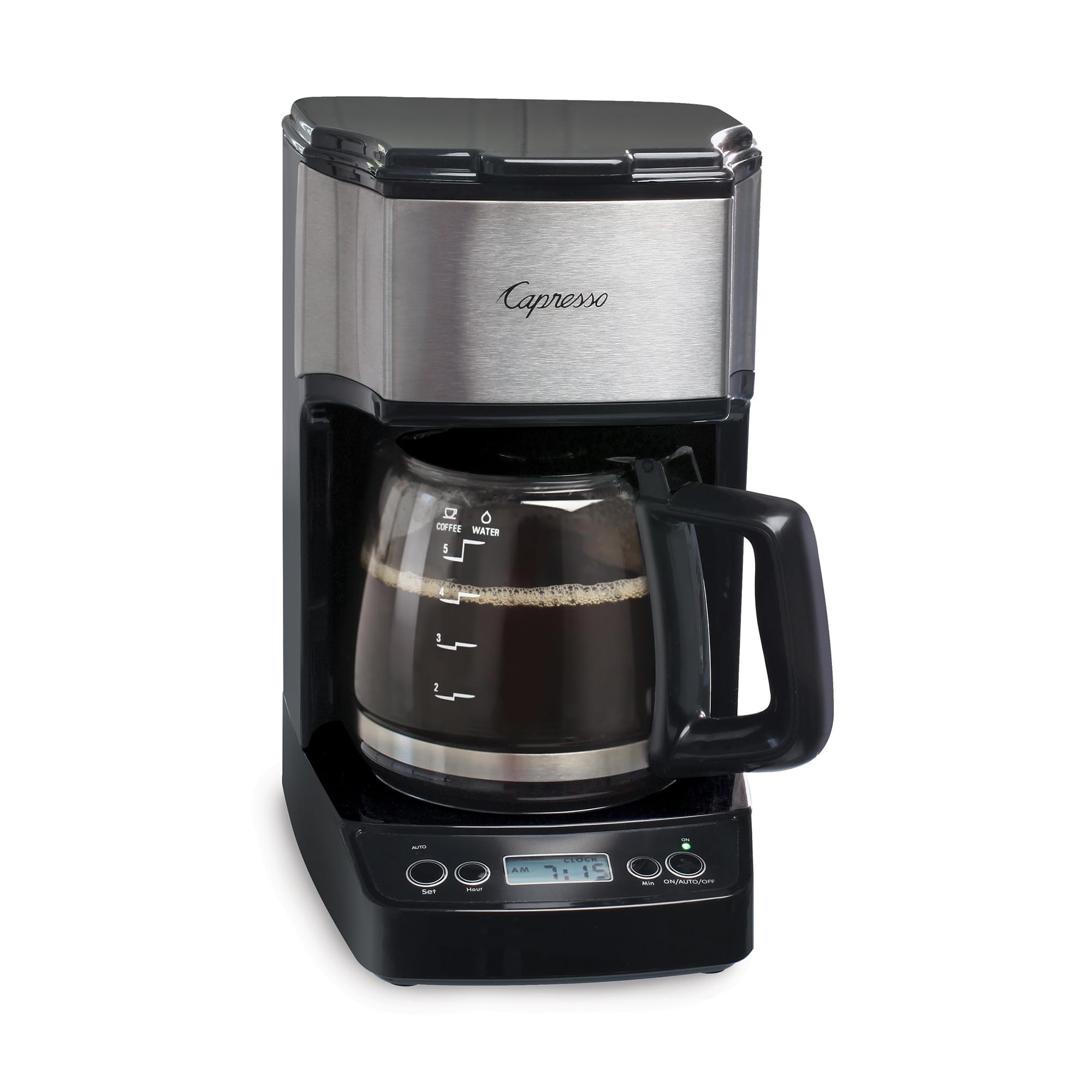 Capresso 5-Cup Mini Drip Coffee Maker - Compact Black & Stainless Steel Coffee Machine for Home, Office, or Small Spaces | Perfect for Single Serve or Small Gatherings