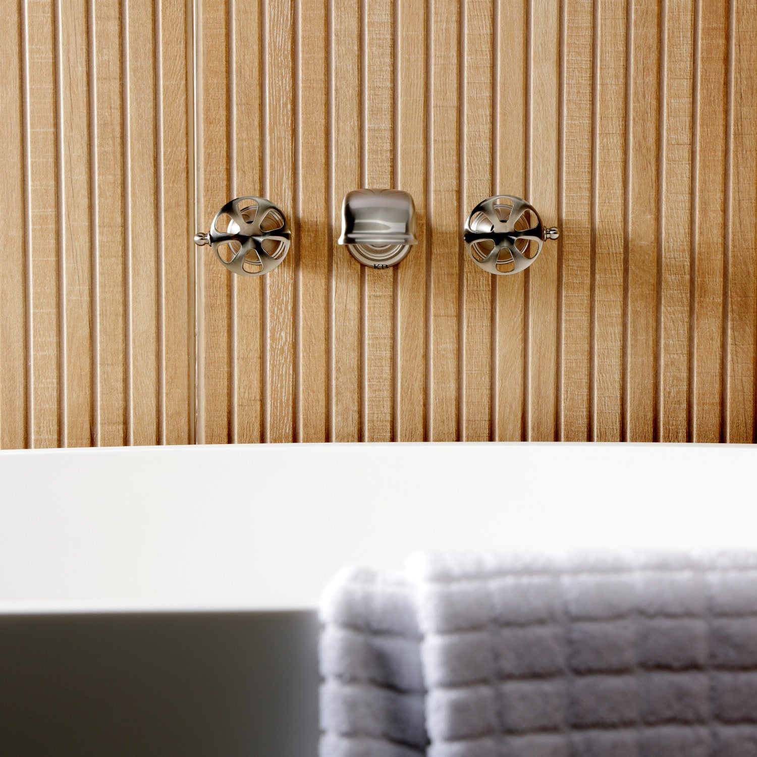 Belknap KS5028RX Brushed Nickel Roman Tub Faucet - 3 Hole Wall Mount Two Handle Bathroom Fixture for Spa, Luxury Bath & Master Suite Installation