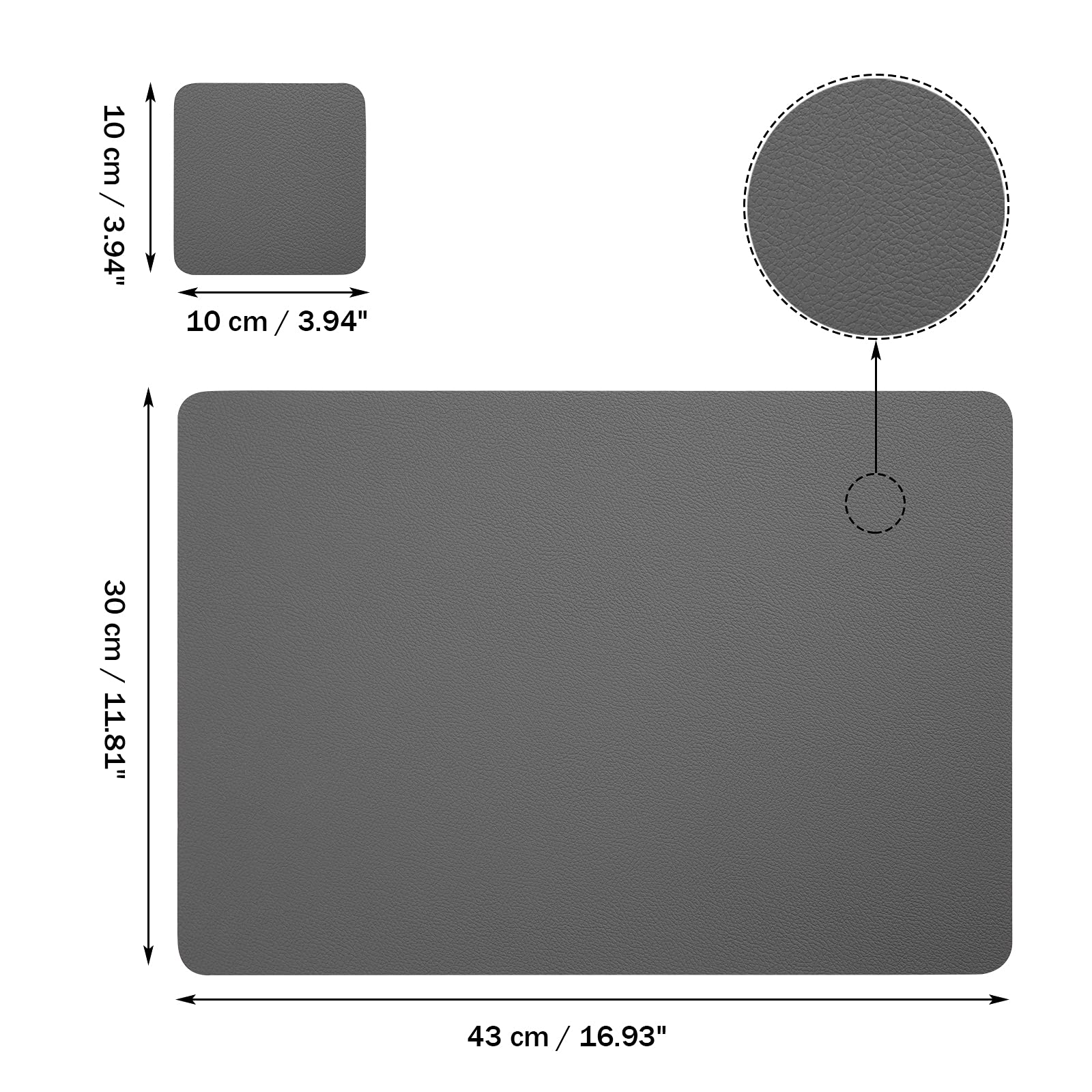 Myir JUN Faux Leather Placemats Set of 6 with Coasters - Dual Sided Waterproof & Stain Resistant Table Mats for Dining Room, Kitchen, Office - Gray Beige Home Decor (6 Pieces)