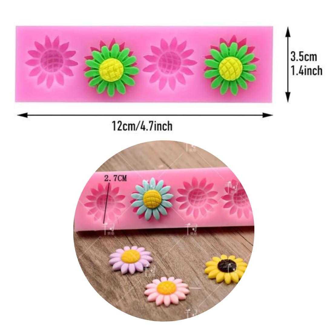 Premium Daisy & Sunflower Silicone Fondant Molds - 4 Cavity Chocolate, Cookie, Cupcake, Candy Mold for Baking, Cake Decorating, Gummy, Jelly, Resin & Polymer Clay Crafts - Perfect for Baby Showers, Wedding Cakes & DIY Home Baking Projects