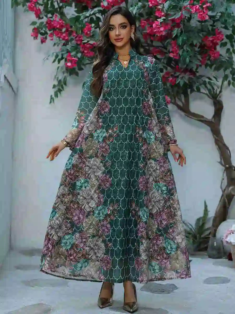 Elegant Eid Dress with Embroidery - Flowy Caftan Kaftan Dress #25449 for Women - Perfect for Eid Celebrations, Weddings & Special Occasions