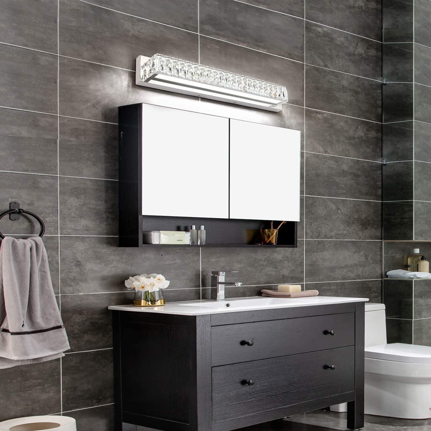 ZUZITO Modern Crystal LED Vanity Light Fixtures - Bathroom Mirror Lights with Adjustable Brightness for Makeup, Shaving & Grooming