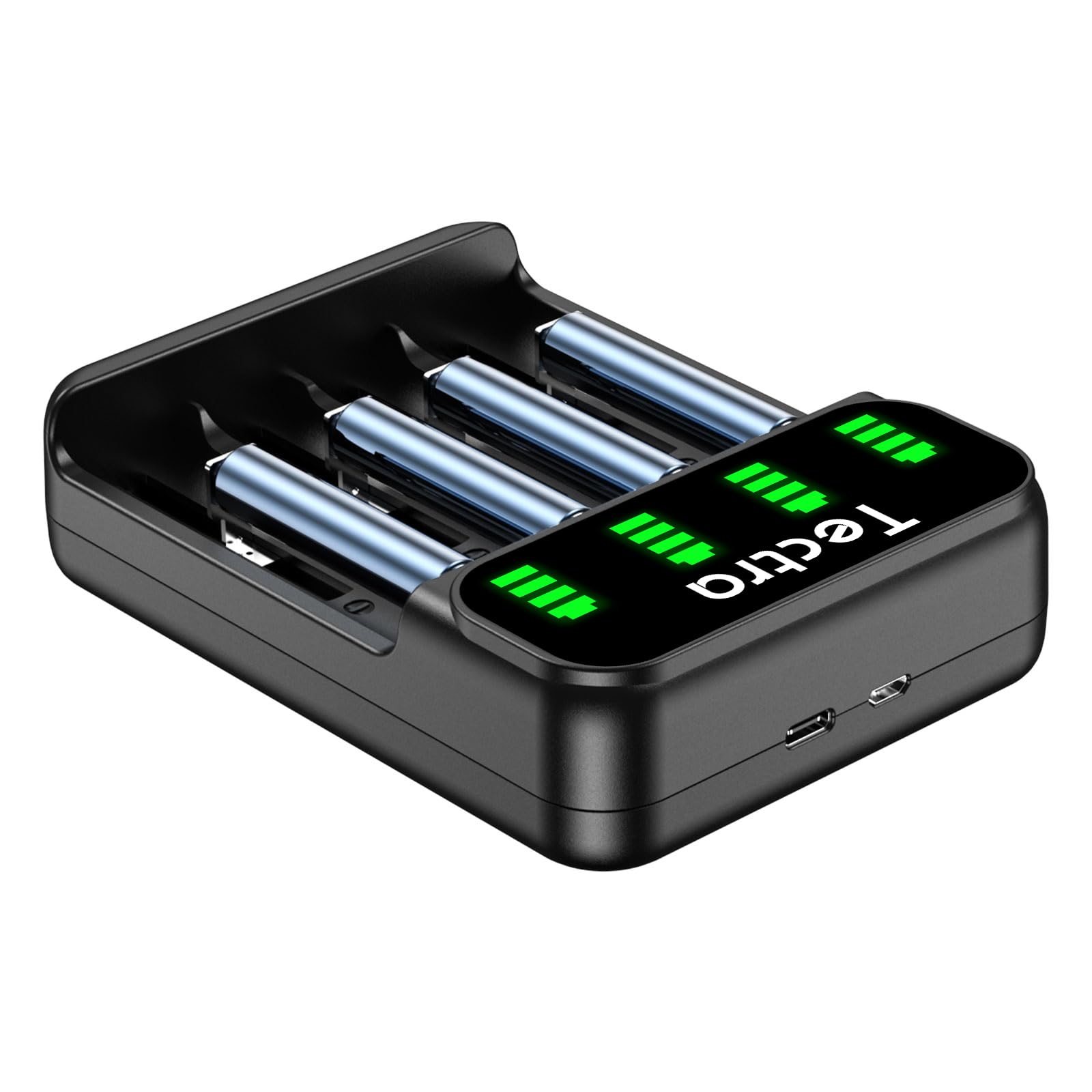 Fast 4-Slot Universal USB Battery Charger for Li-ion 18650/22650/26650 & Ni-MH AA/AAA - Smart LED Display Charging Station for Home, Office, and Travel Use