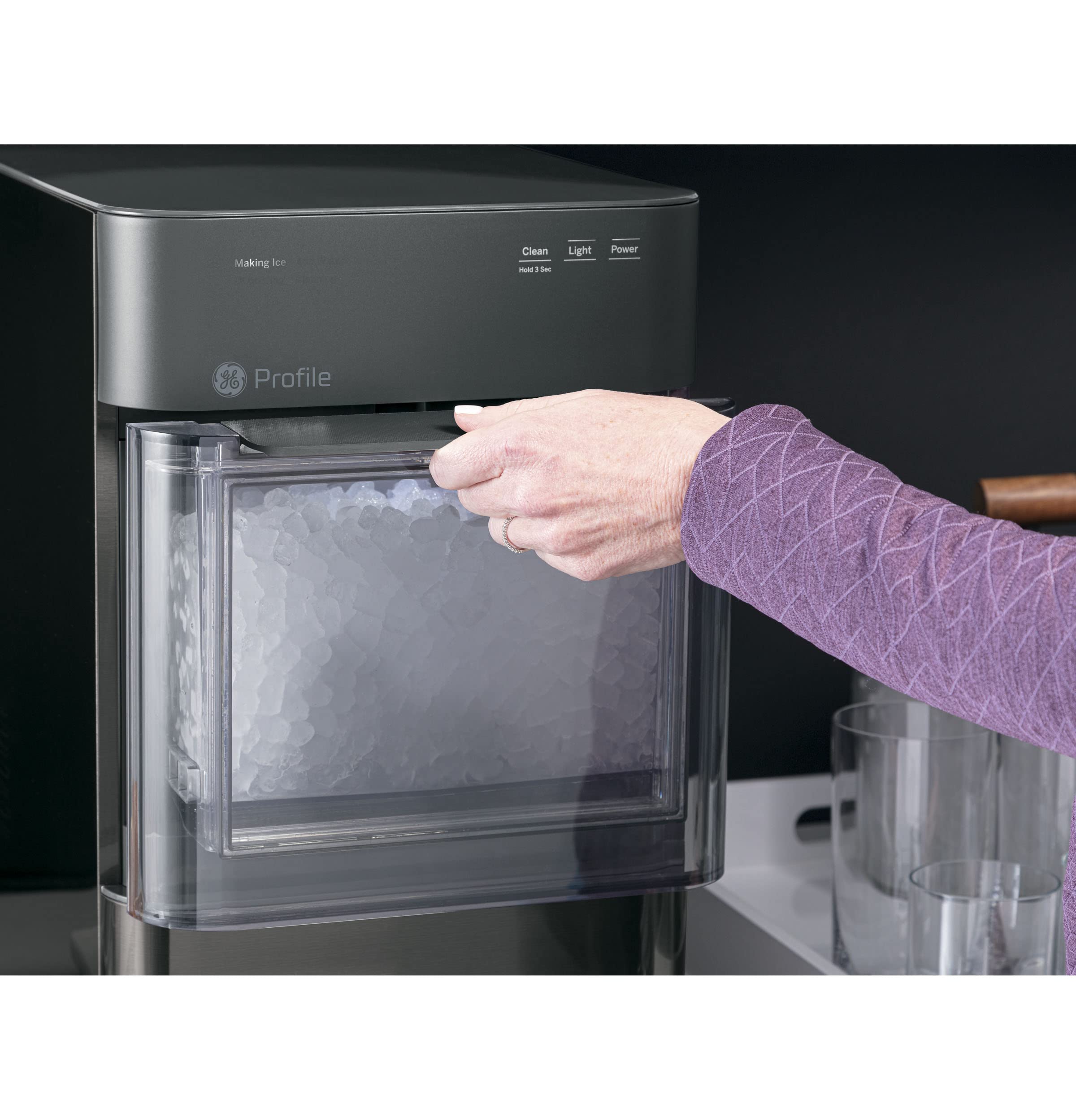 GE Profile Opal 2.0 Countertop Nugget Ice Maker with WiFi - Smart Home Kitchen Appliance, Black Stainless Steel (Renewed) | Perfect for Cocktails, Sodas & Home Entertaining