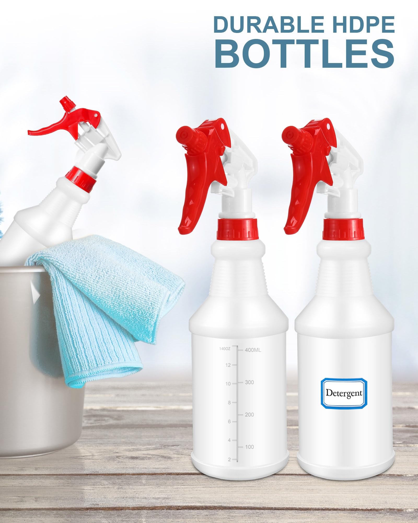 20 Pack 16oz Empty Spray Bottles with Measurements - Leak Proof Clear Plastic Bottles with Adjustable Nozzle for Cleaning, Disinfecting, Gardening & Hair Care (Round, Red) - Perfect for Home, Office & Commercial Use