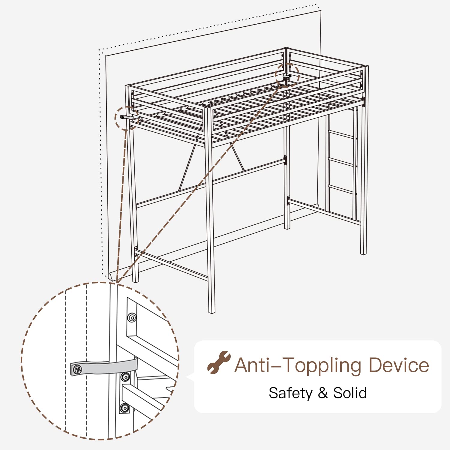 **Metal Loft Bed Twin Size with Safety Guardrail & Ladder - Space Saving Bed Frame, No Box Spring Needed - Matte Black - Ideal for Kids, Teens & Small Bedrooms**