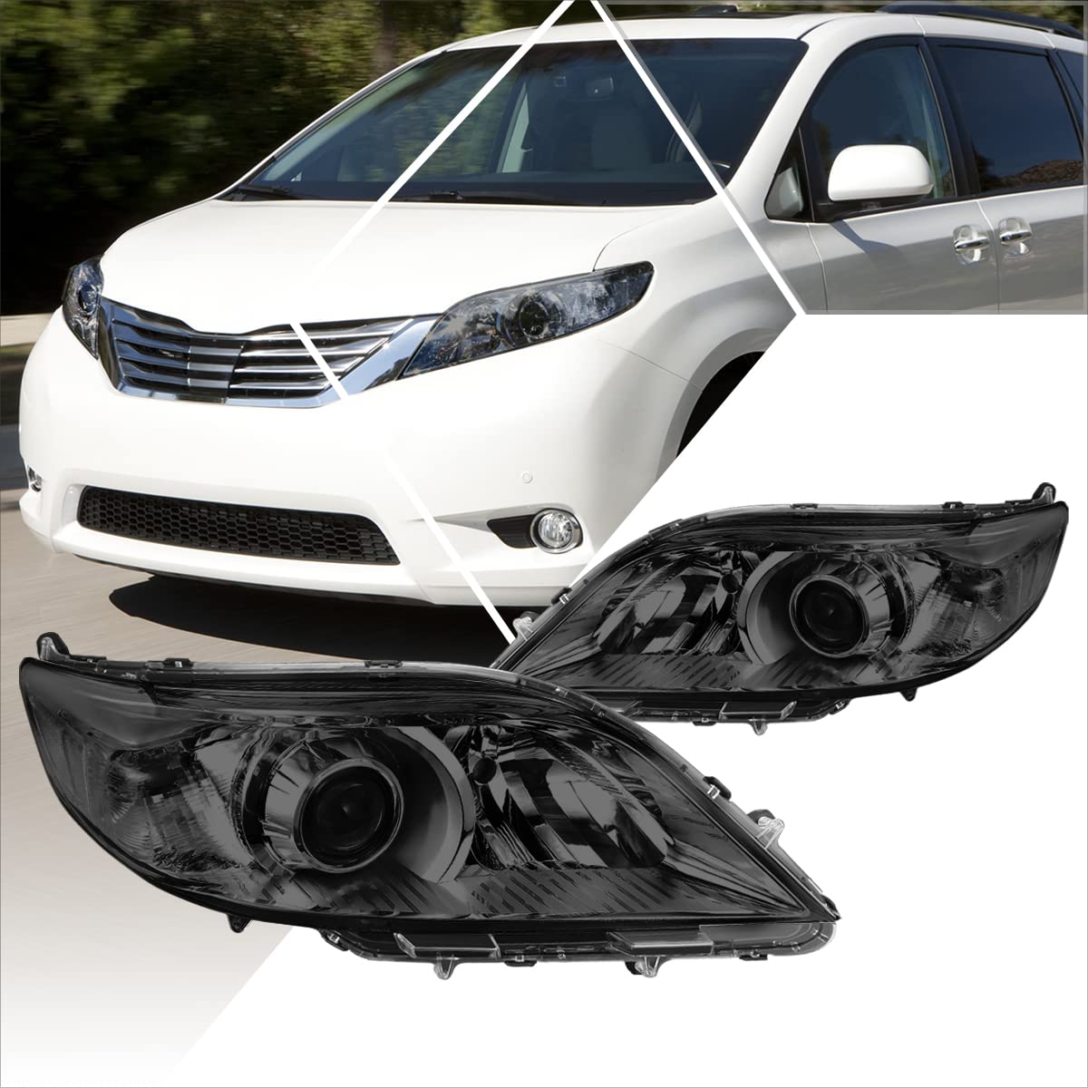 PM PERFORMOTOR 2Pcs Smoked Lens Projector Headlights Assembly - Compatible with Toyota Sienna 2011-2017 | Clear Corner Headlamps for Enhanced Night Visibility & Style Upgrade | Perfect for Off-Road Adventures & Custom Car Modifications