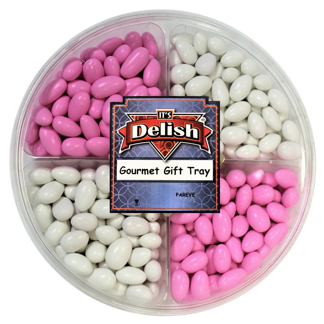 Pastel Pink & White Jordan Almond Gift Tray - Large 4 Section Baby Shower Favors for It's A Girl Celebration | Perfect for Gender Reveal Parties, Bridal Showers & Newborn Gifts