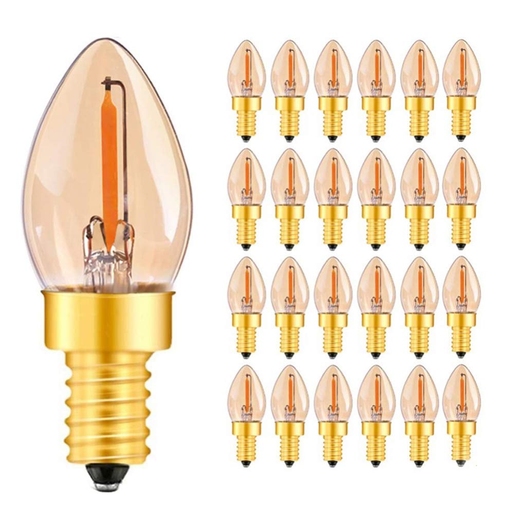 Vintage C7 0.5W E14 LED Filament Bulb - Warm Yellow 2200K, Dimmable Candelabra Light (5W Equivalent) - 25 Pack for Chandeliers, Night Lights & Decorative Lighting
