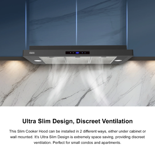 Europace ECH5501DBK 90cm Slimline Kitchen Extractor Hood - Modern Black Design for Efficient Smoke & Odor Removal | Perfect for Small Kitchens & Apartments