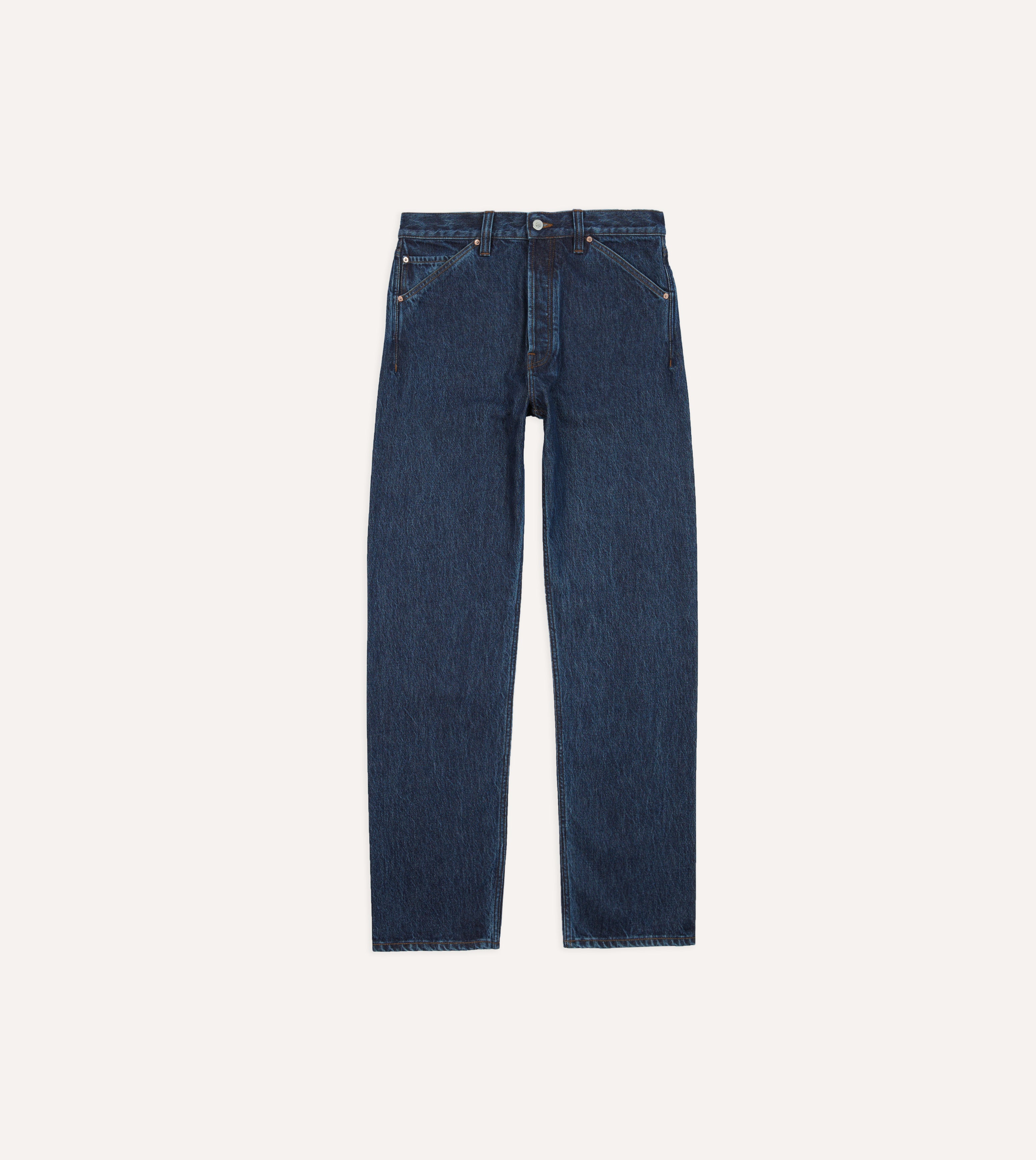 Stone Wash 13.2oz Seamless Denim Five Pocket Jeans for Men - Comfortable Stretch Slim Fit Denim Pants for Casual Wear & Everyday Outfits
