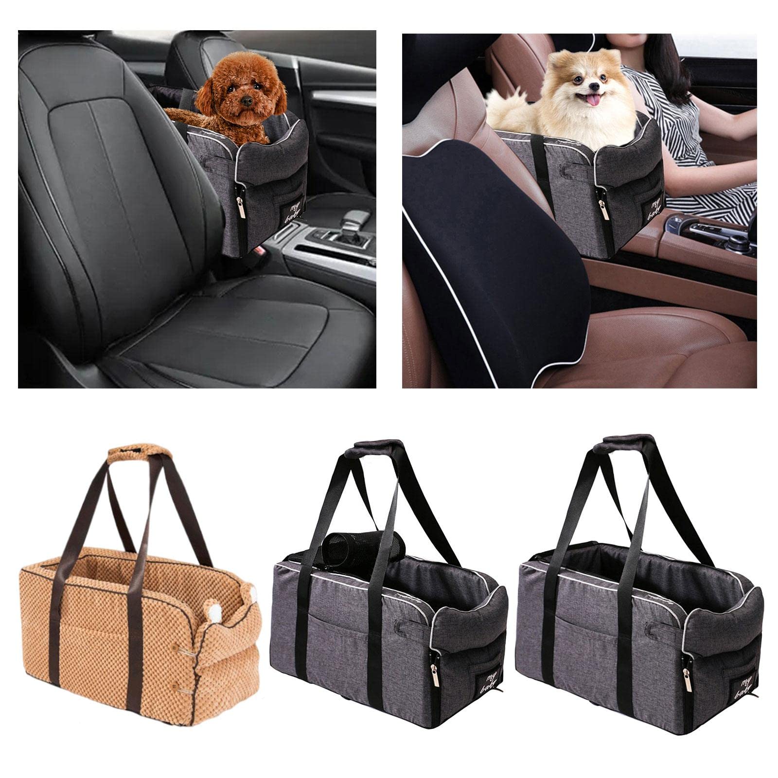 CALANDIS Soft Dog Car Carrier - Non-Slip Pet Booster Seat & Travel Crate for Small to Medium Dogs - Car Armrest & House Use - Gray (Perfect for Road Trips & Home Comfort)