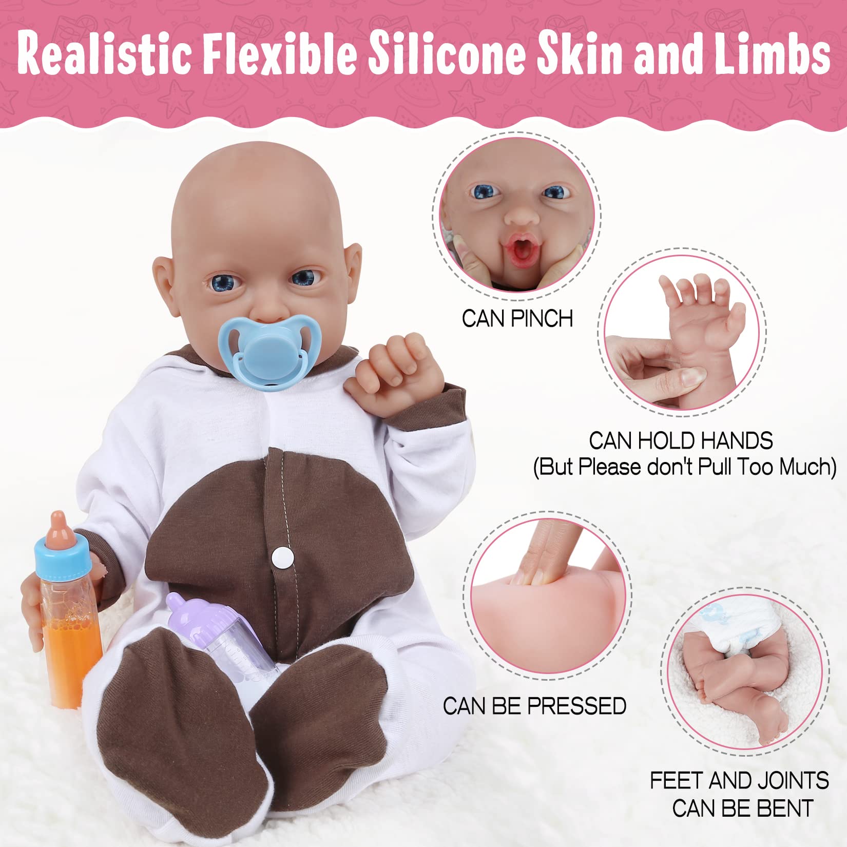 Vollence 14 Inch Realistic Full Body Silicone Baby Doll - Ultra Soft Lifelike Newborn Doll for Kids | Perfect Birthday Gift for Girls | Great for Role Play, Pretend Play, and Emotional Development