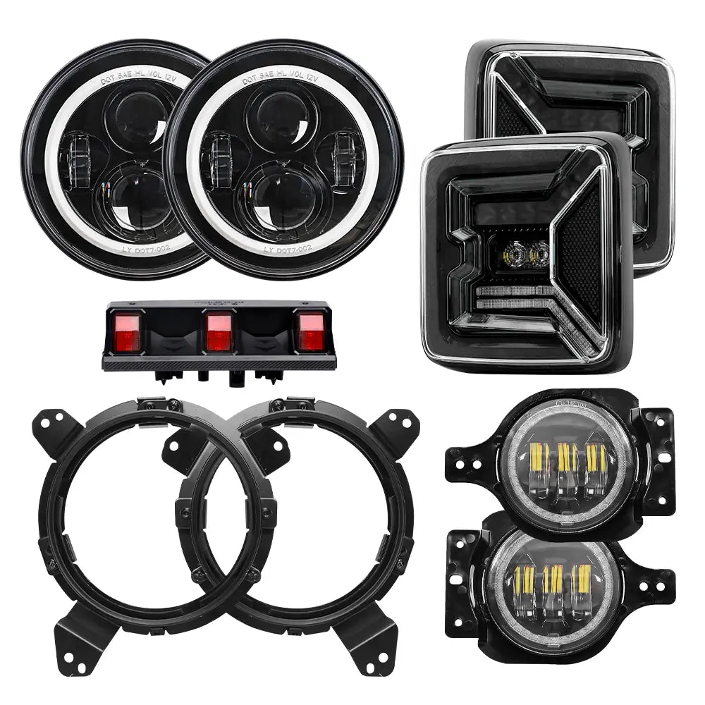 9 Inch LED Halo Headlights with Turn Signals, Fog Lamps, Tail & Brake Lights for Jeep Wrangler JL - Off-Road & Night Driving Upgrade