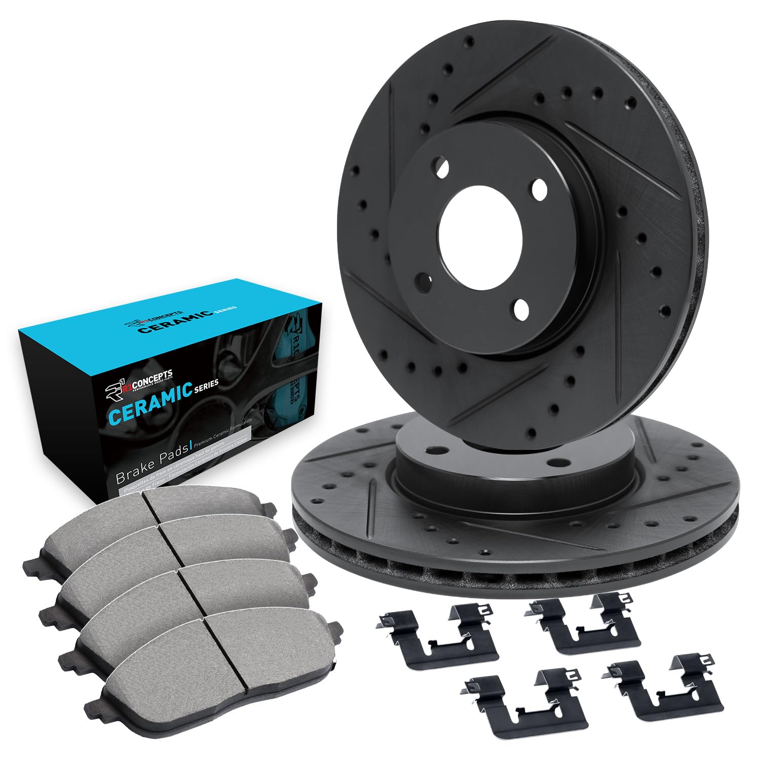 R1 Concepts Front Brake Pads and Rotors Kit with Hardware - Ceramic Brake Pads & Rotors for 2004 Mitsubishi Lancer - Perfect for Daily Driving, City Commuting & Performance Upgrades