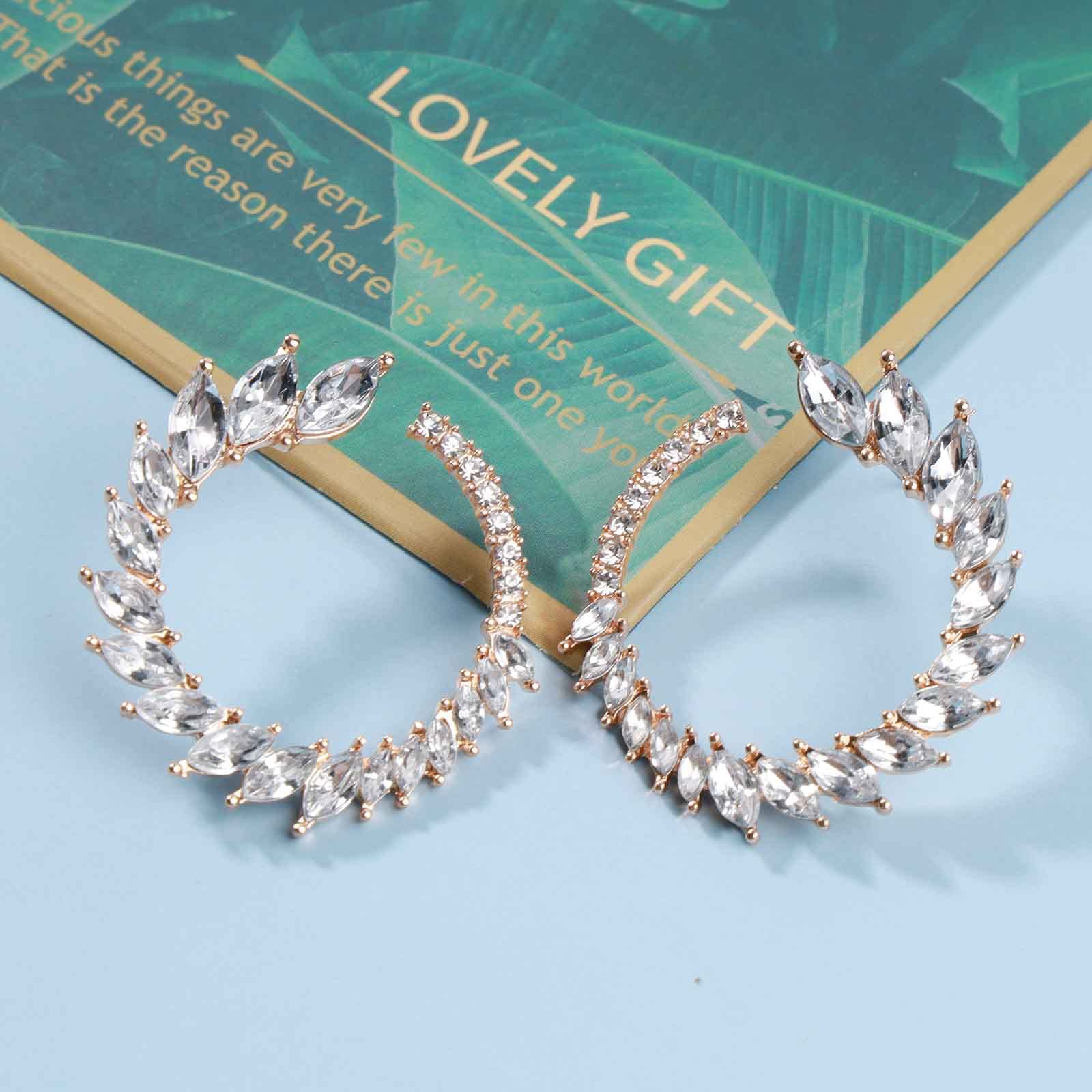 Vintage Rhinestone Hoop Earrings - 14K Gold Plated Round Circle Stud Earrings with Bright Crystals | Elegant Bling Jewelry for Women | Perfect for Weddings, Parties & Special Occasions
