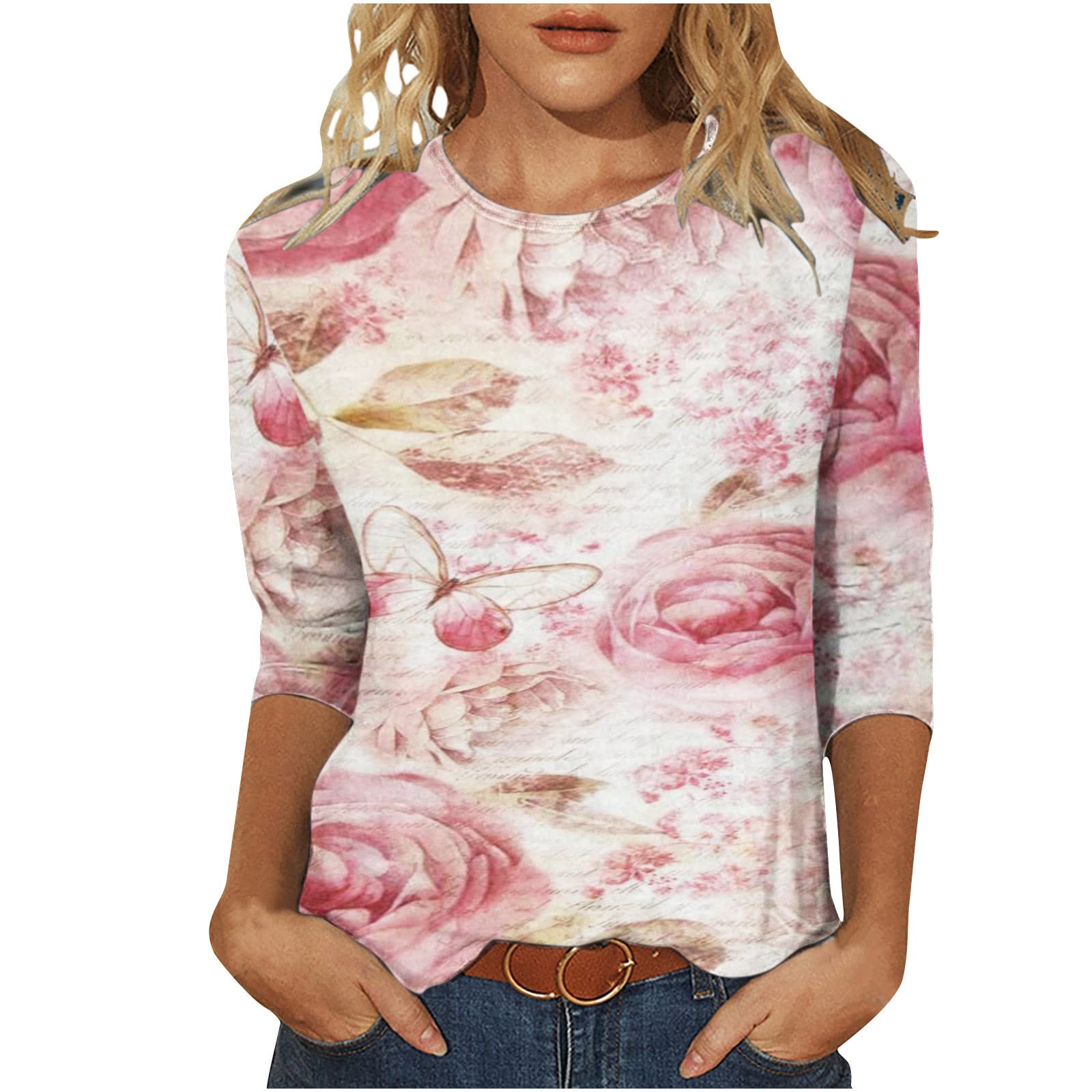 Women's 3/4 Sleeve Summer Blouses - Landscape Printed Crewneck Lightweight Tunic Tops for Casual & Dressy Wear | Perfect for Office, Date Night & Weekend Outings