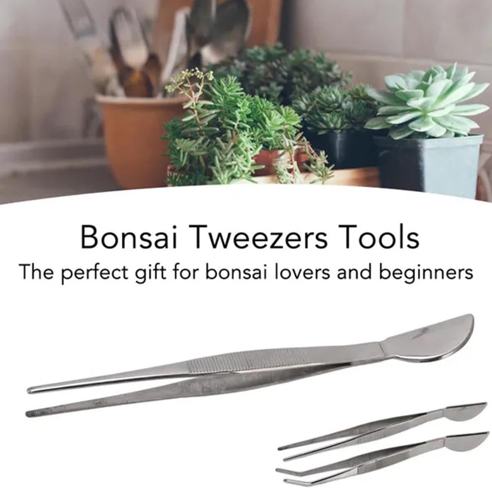 Premium Stainless Steel Bonsai Tweezers & Mini Rake - Professional Gardening Tools for Succulents, Bonsai Care & Plant Maintenance - Ideal for Pruning, Soil Leveling & Precision Plant Arrangement