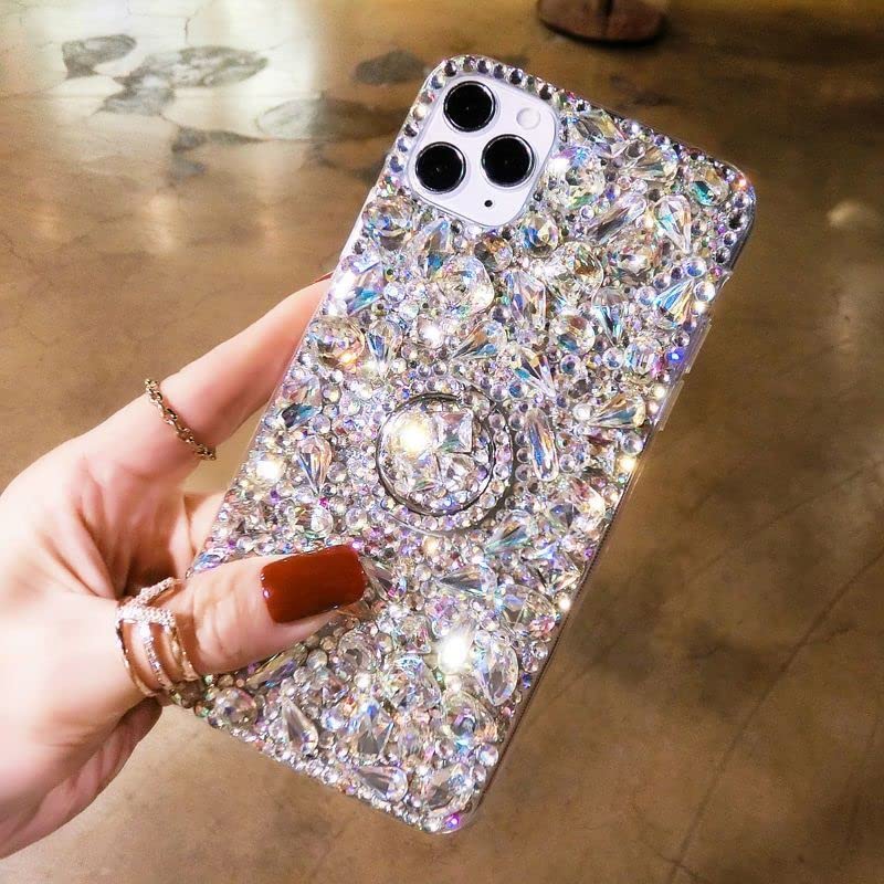 Luxury Bling Glitter Diamond Phone Case for Samsung Galaxy S21 - Crystal Rhinestone Protective Cover with Ring Holder & Kickstand | Shiny Gemstone Sparkle Design for Women, Girls & Kids | Perfect for Parties, Weddings & Everyday Glam