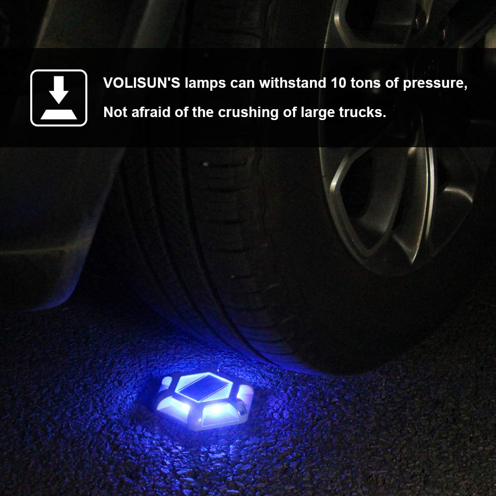 VOLISUN 12-Pack Solar Dock Lights - Waterproof Outdoor LED Aluminum Step Lights for Driveway, Deck, Sidewalk, Garden, Pathway & Yard (Blue+White 2-in-1 Colors) - Perfect for Nighttime Safety & Landscape Lighting