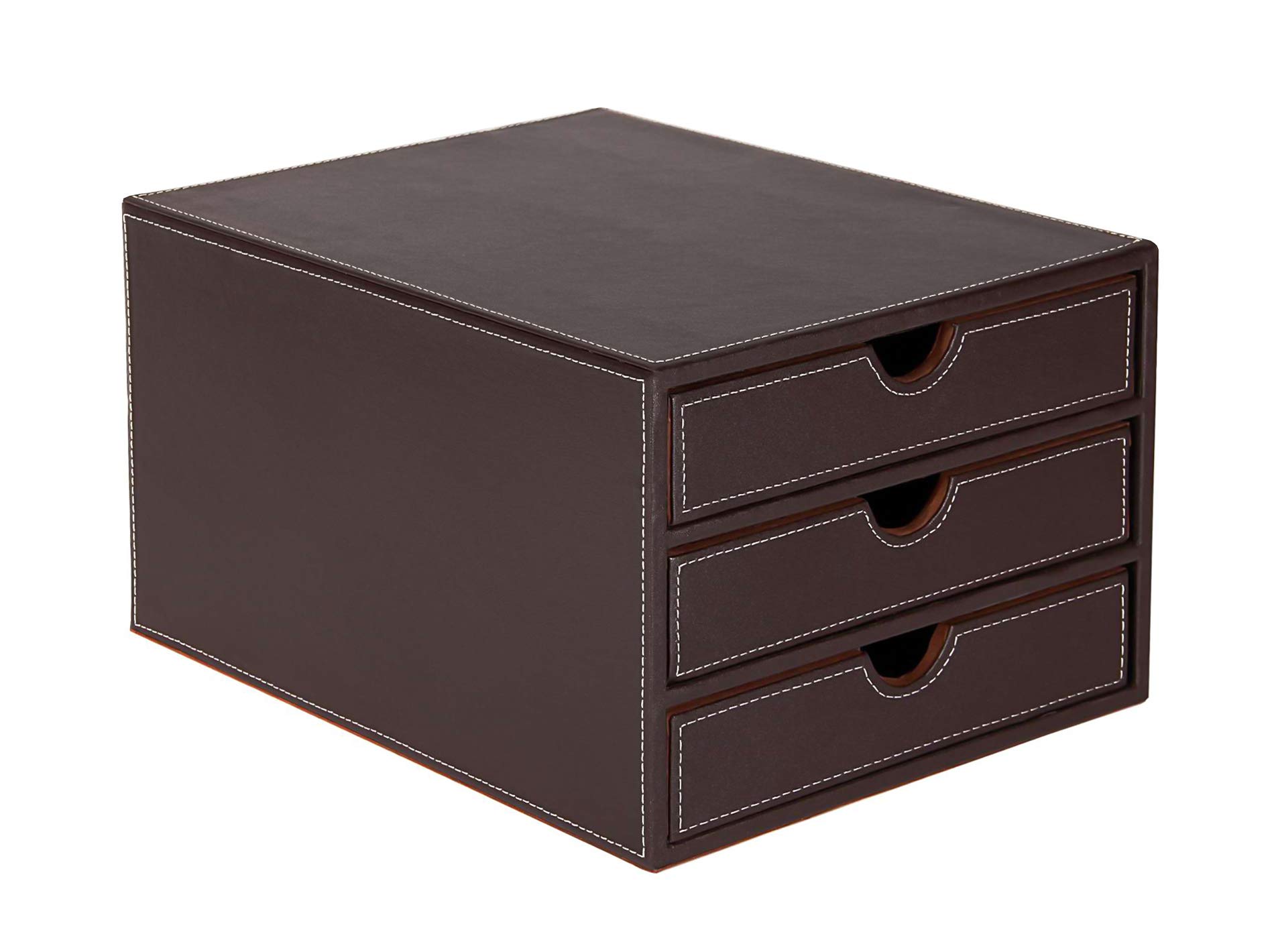 BPU3TPSP 3-Tier Faux Leather Drawer Organizer - Brown for Home Office, Bedroom, and Closet Storage