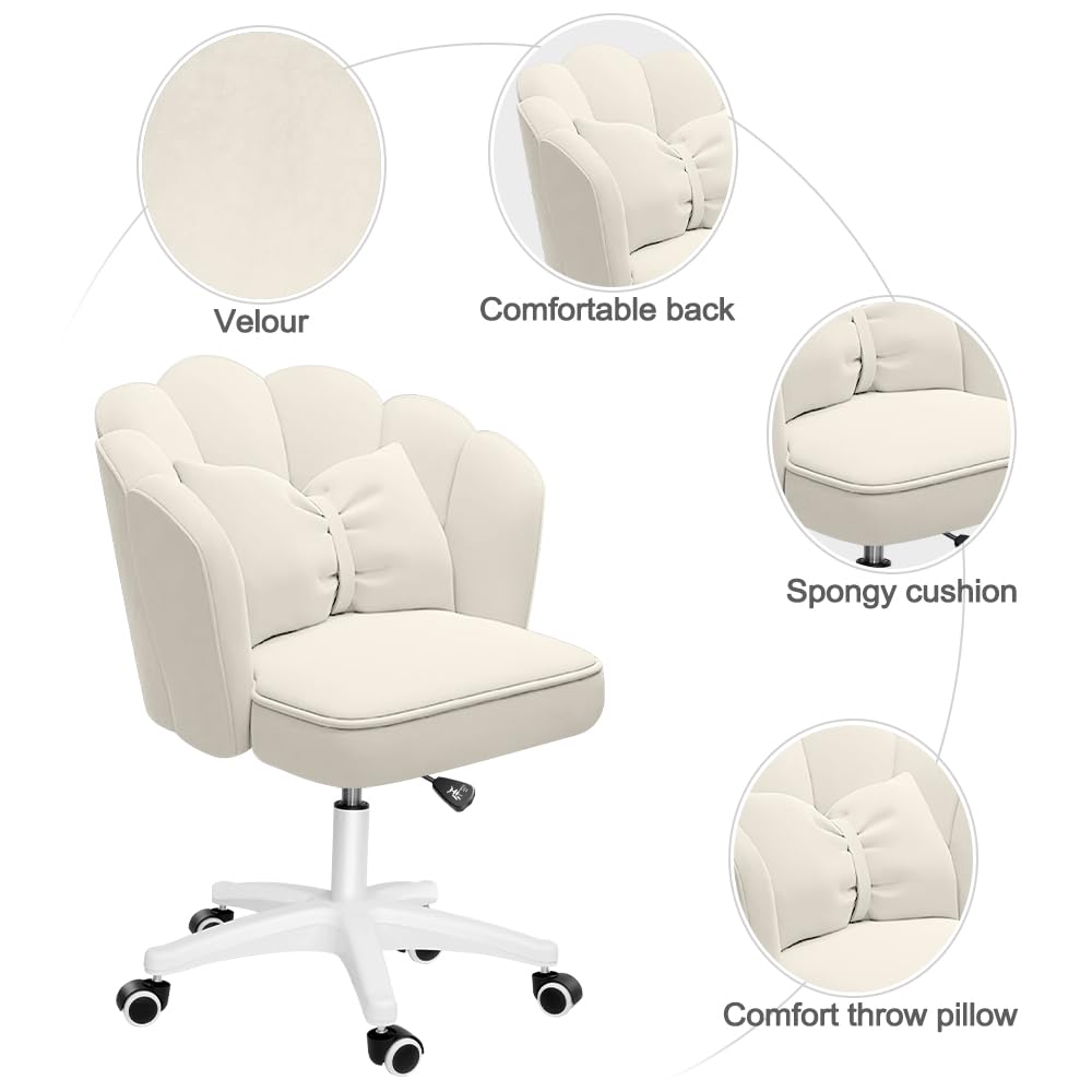 Elegant Velvet Petal Desk Chair with Bow Cushion - Comfortable Home Office & Makeup Vanity Chair for Bedroom, Study, or Computer Workspace - Perfect Butterfly Accent Chair for Women's Workspace & Dressing Area