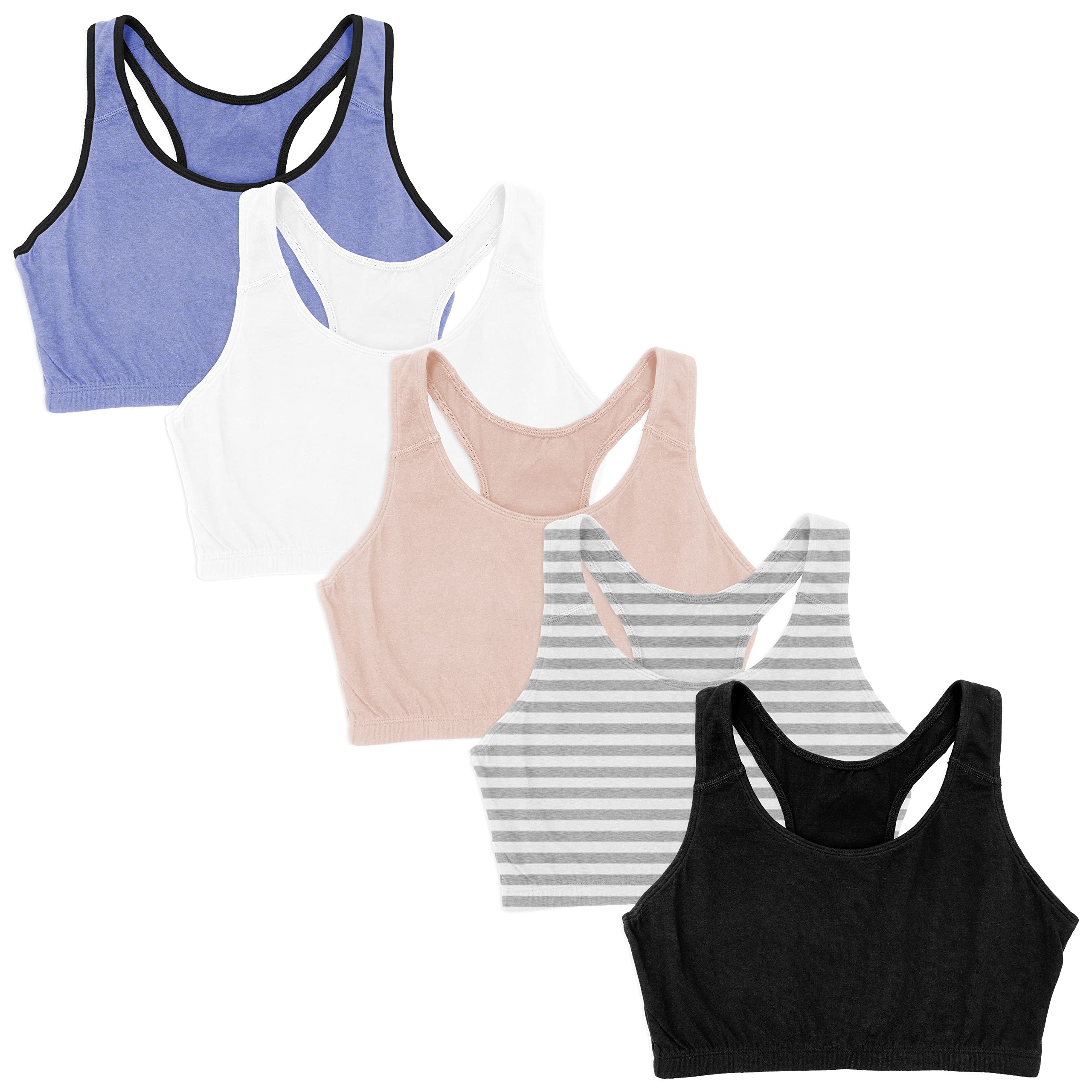 Sexy Basics Women's Cotton Spandex Racerback Sports Bra - 4-Way Stretch Pullover Comfort Bra Multi-Pack for Yoga, Gym & Everyday Wear