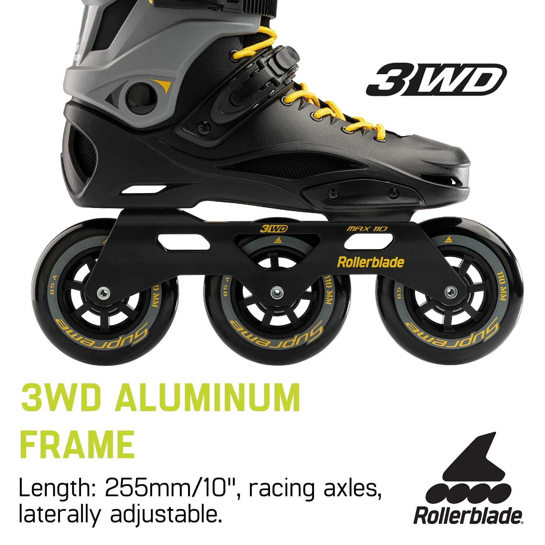 Rollerblade RB 110 Unisex Adult Fitness Inline Skates - Black/Saffron Yellow - Urban Performance Skating for Men & Women - Perfect for Outdoor Exercise, Commuting & Fitness Training