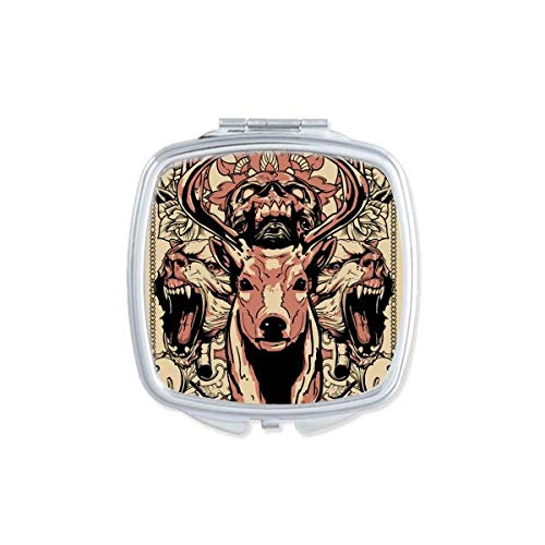 DIYthinker Floral Deer Bear Art Deco Fashion Mirror - Portable Compact Pocket Makeup Mirror with Double Sided Glass - Perfect for Travel, Home Vanity & Gift Giving
