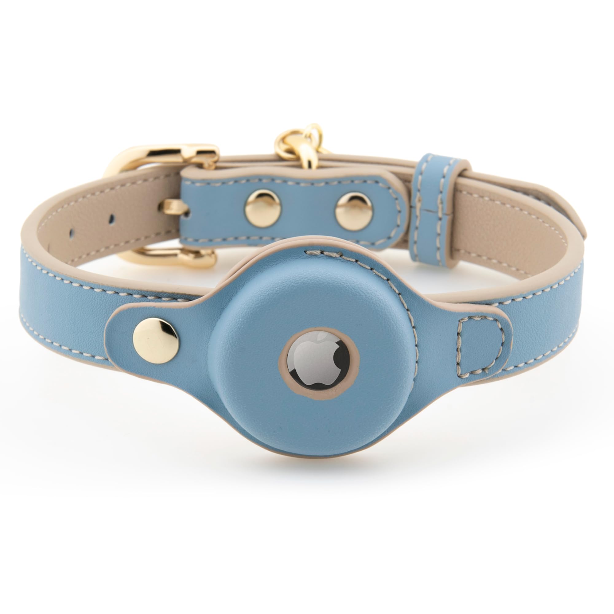 Vegan Leather Adjustable Dog Collar with Tracker Holder - XS Blue | Cupertino Pet Accessories for Small Dogs | Perfect for Daily Walks & Outdoor Adventures