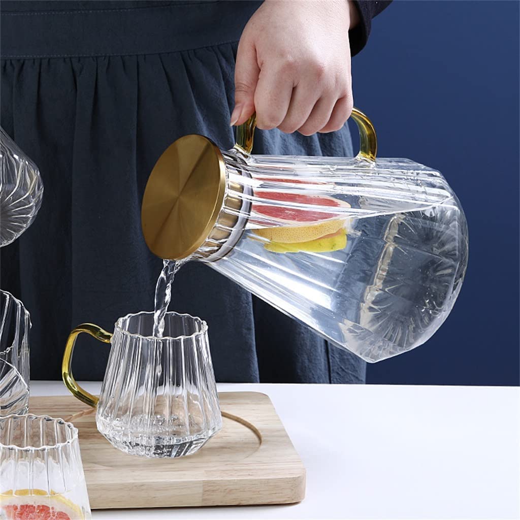 Premium Vertical Grain Cold Kettle Set - 1.5L High Borosilicate Glass Pitcher for Iced Tea, Juice & Infused Water | Large Capacity Heat-Resistant Beverage Container for Home, Office & Outdoor Use | BPA-Free & Dishwasher Safe (Clear)