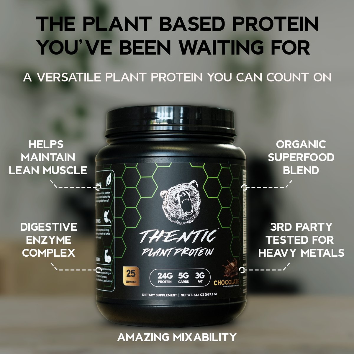 Organic Plant Protein Powder - Vegan Protein Supplement for Muscle Recovery & Weight Loss | Ideal for Smoothies, Baking & Post-Workout Nutrition