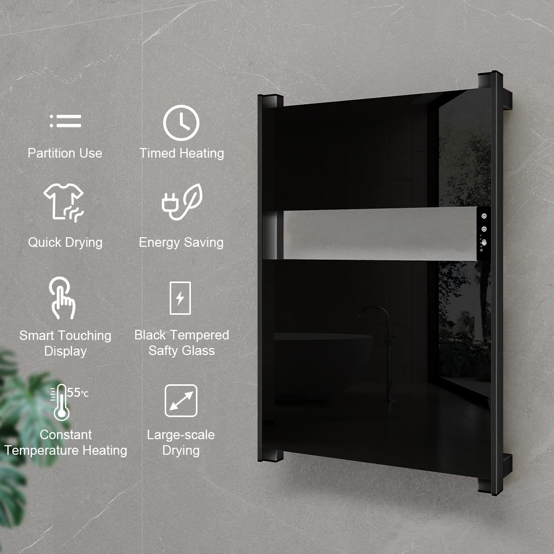 Electric Towel Warmer for Bathroom - 26.8 x 18 Inch Wall Mounted Heated Towel Rack with Timer & Black Tempered Safety Glass - Fast Heating Graphene Technology - Perfect for Spa, Luxury Hotels and Cozy Home Bathrooms