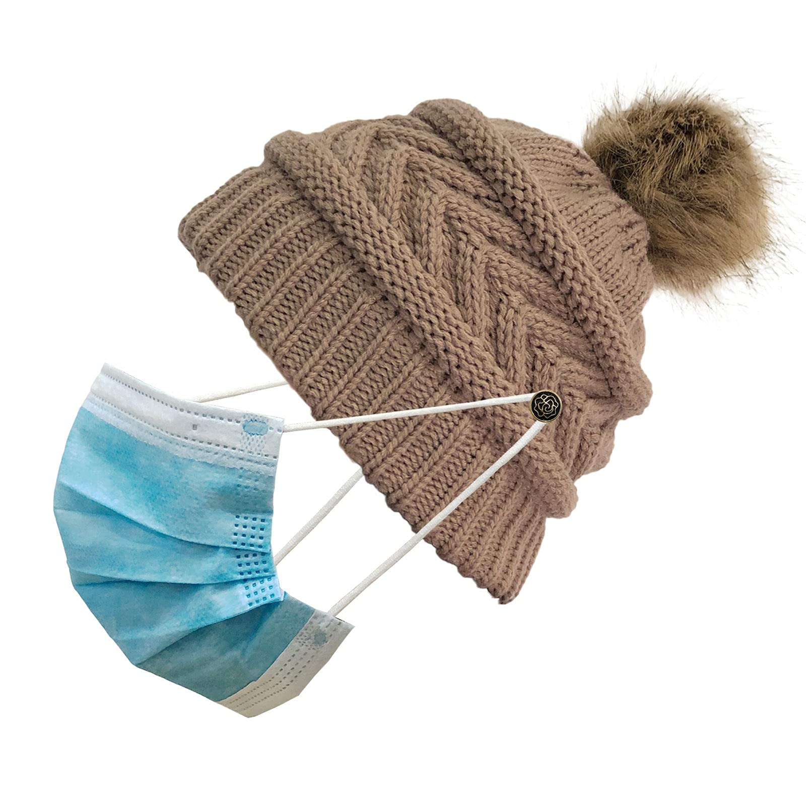 Women's Knit Crochet Beanie Hat - Soft Plush Cotton Stretch Cap with Button Detail for Outdoor Winter Fashion | Perfect for Hiking, Skiing & Cold Weather Activities