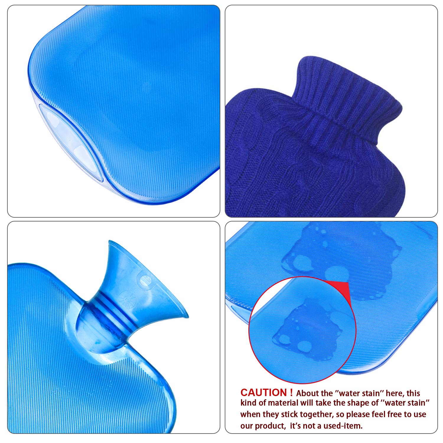 Attmu 2L Transparent Hot Water Bottle with Knitted Cover - Blue | Perfect for Winter Warmth, Pain Relief & Cozy Nights
