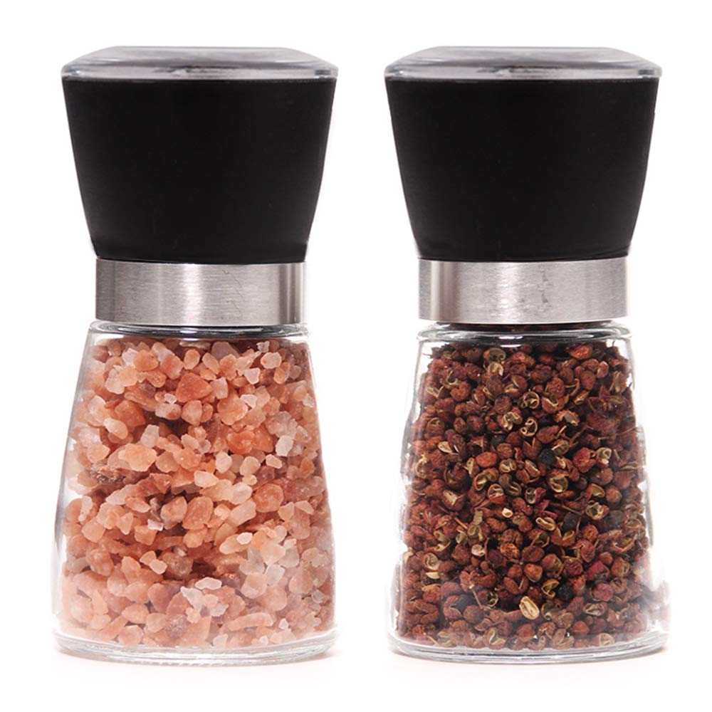 Premium Glass Salt and Pepper Grinder Set - Adjustable Coarseness Ceramic Mill with Easy Refill - 2 Piece Kitchen Essential for Cooking, Dining & Gifting