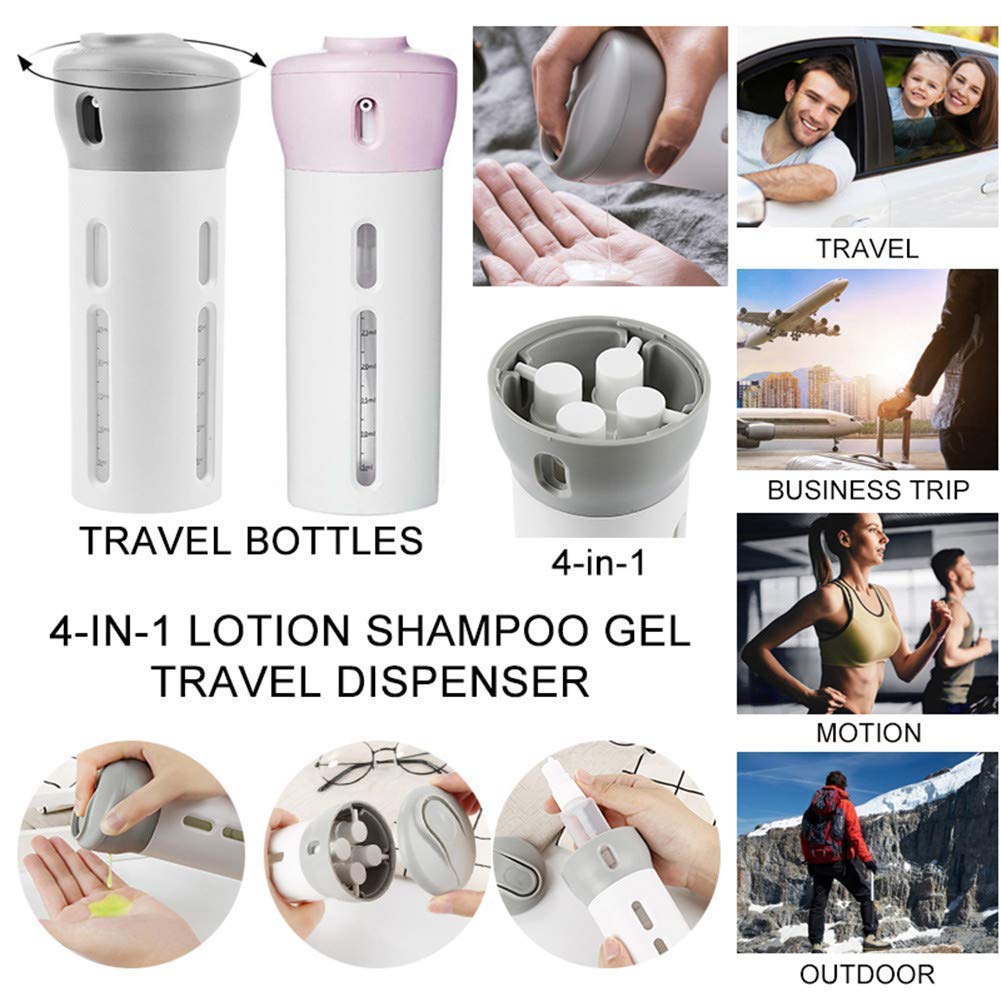 SEMITO 4-in-1 Travel Dispenser Bottle Set - Leak Proof Refillable Cosmetic Containers for Shampoo, Lotion & Liquid - Portable Toiletry Organizer for Vacation, Gym & Air Travel (Pack of 1) - Perfect for Carry-On Luggage & Weekend Getaways