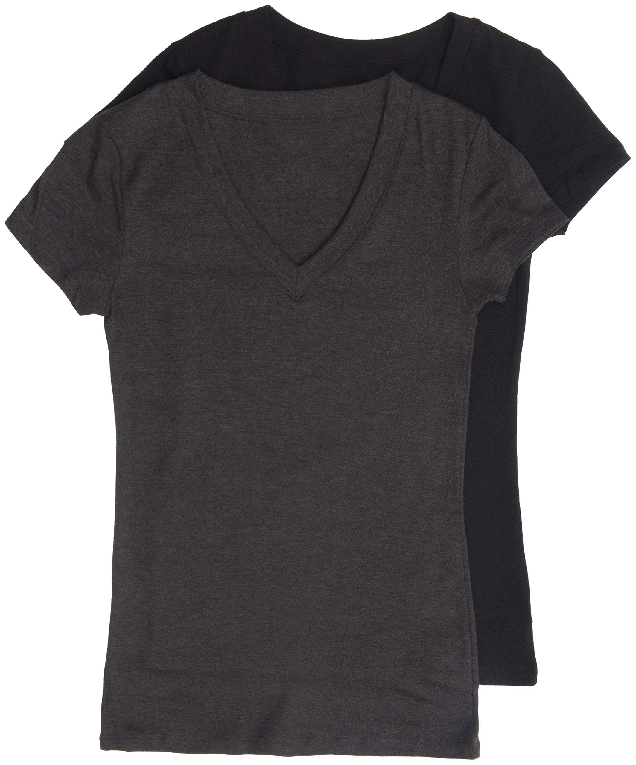 2 Pack Zenana Women's Basic V-Neck T-Shirts - Soft Cotton Casual Tees for Everyday Wear, Lounge & Layering | Comfortable Fit for Work, Weekend & Travel