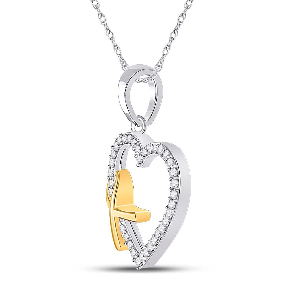 10K White Gold Women's Round Diamond Ribbon Heart Pendant Necklace - 1/6 CTTW, Elegant Valentine's Day Gift for Her, Anniversary Jewelry, Birthday Present for Wife or Girlfriend
