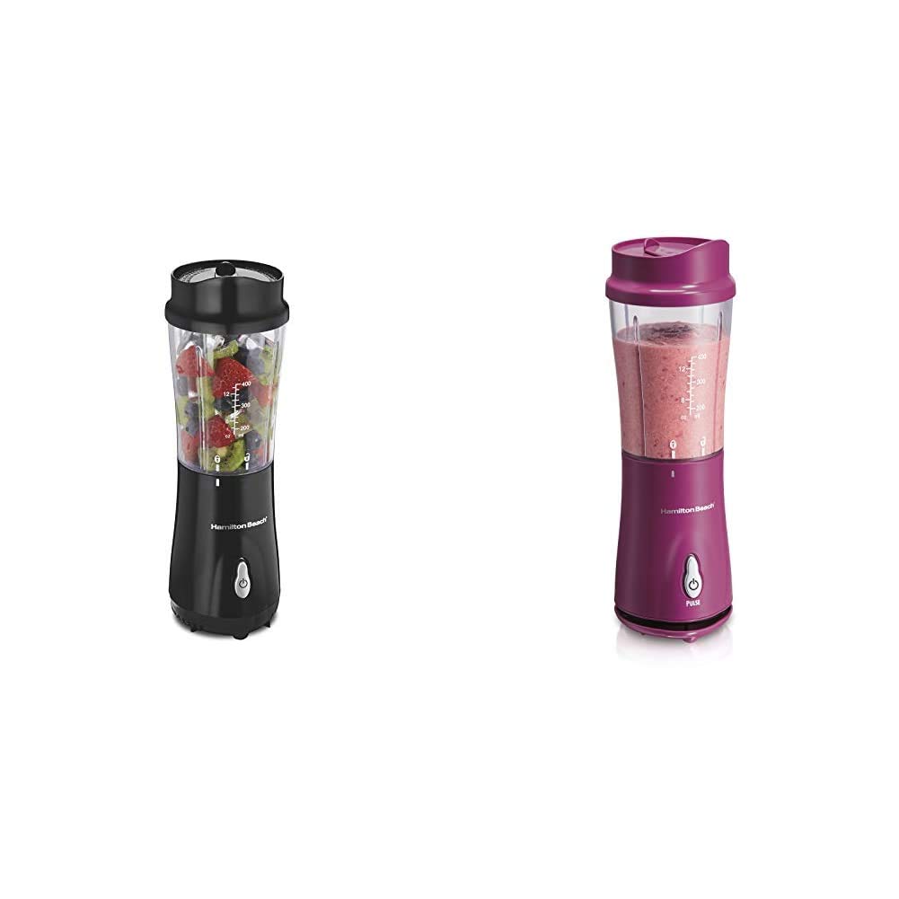 Hamilton Beach Personal Blender for Shakes, Smoothies & Protein Drinks - 14oz Portable Travel Cup with Leak-Proof Lid - Compact Countertop Blender for Home, Gym & Office (Black, Model 51101A) - Perfect for Healthy Breakfasts, Post-Workout Recovery & On-the-Go Nutrition