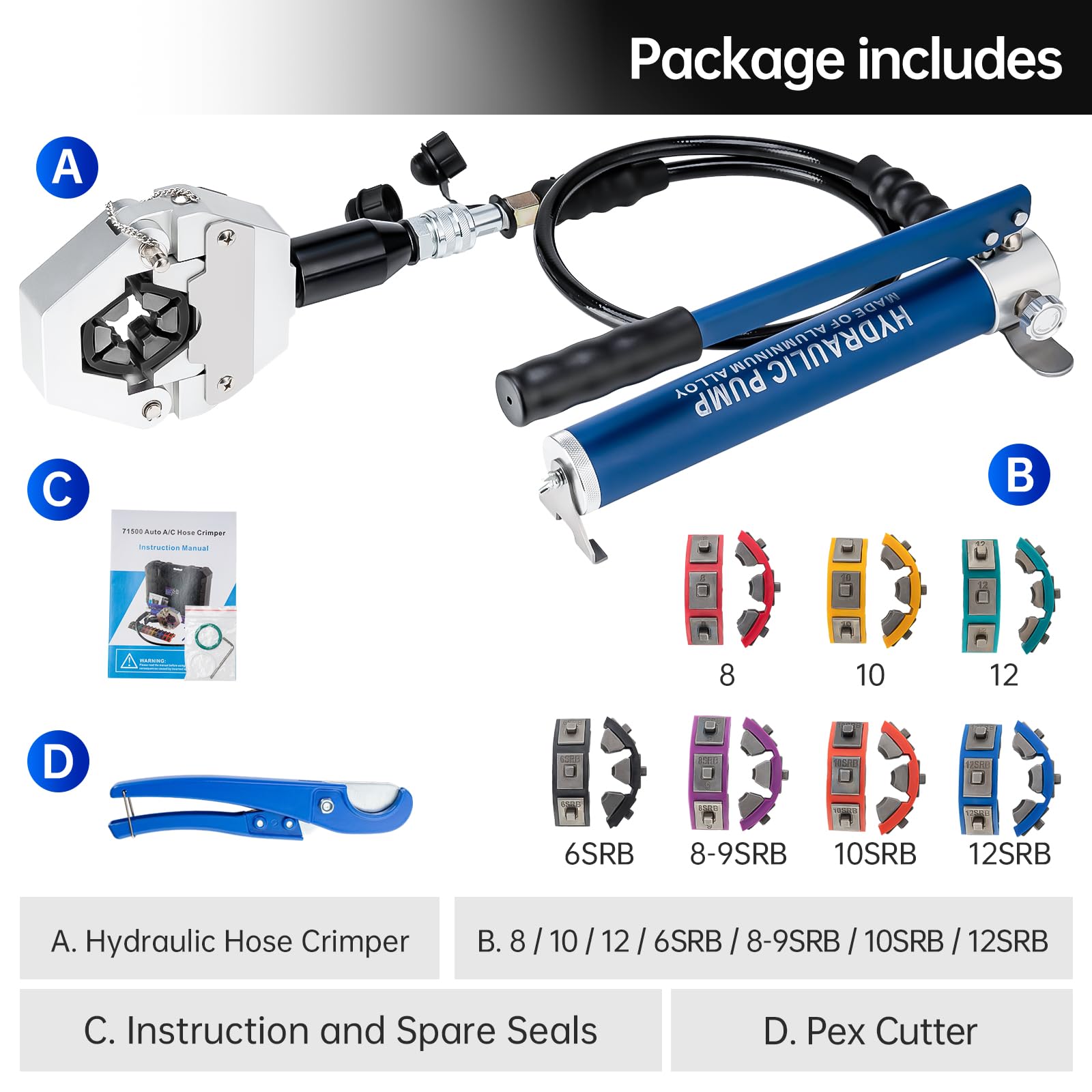 IBOSAD Hydraulic Hose Crimper Kit - Manual A/C Hose Crimper Tool for Air Conditioning Repair | Handheld Hydra-Krimp 71500 with Split Manual Pump | Perfect for HVAC, Automotive & Industrial Applications