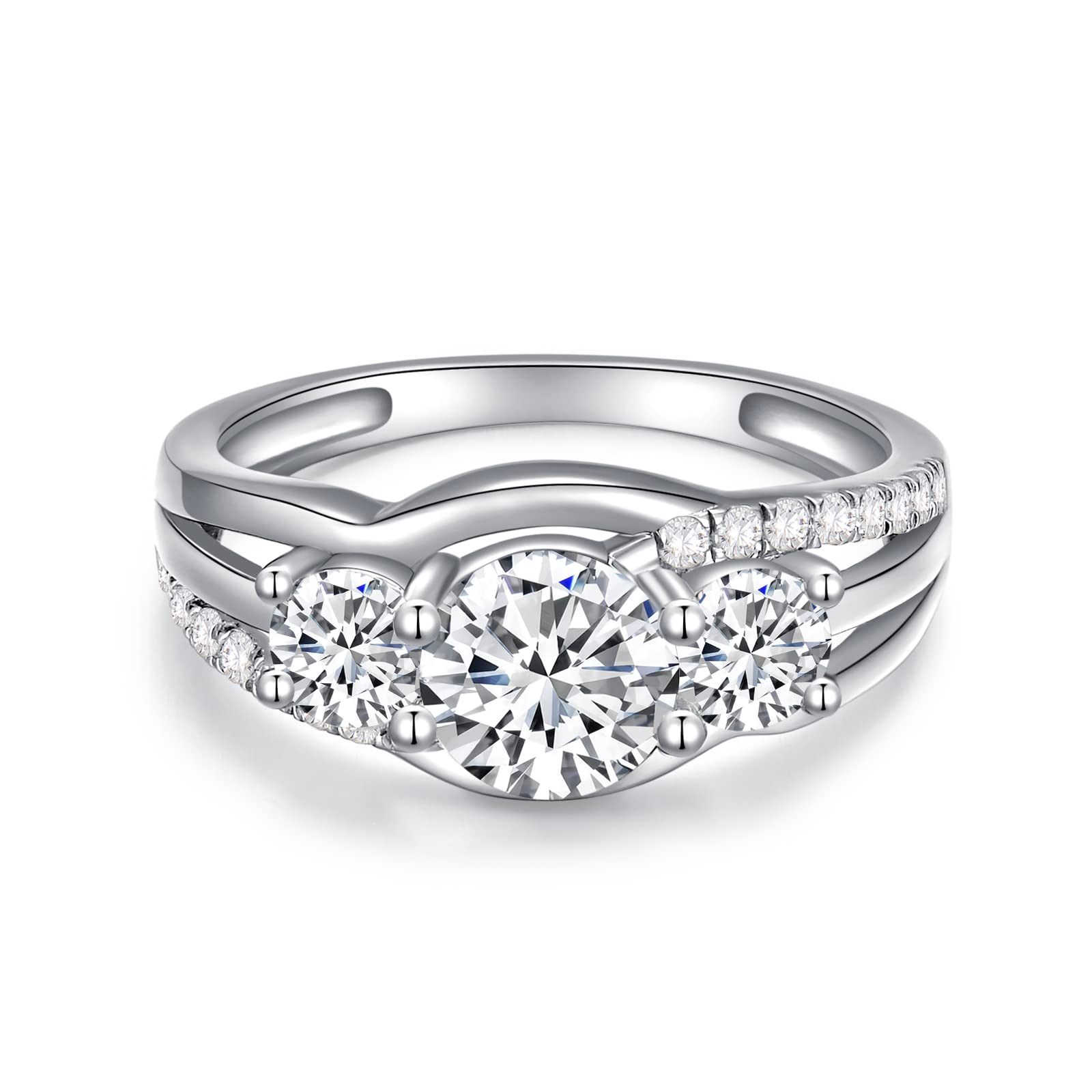 3 Stone Moissanite Engagement Ring for Women - 1CT Center Brilliant Cut Moissanite Wedding Ring in 925 Sterling Silver - Anniversary Promise Ring for Her - Perfect for Proposals, Weddings & Special Occasions