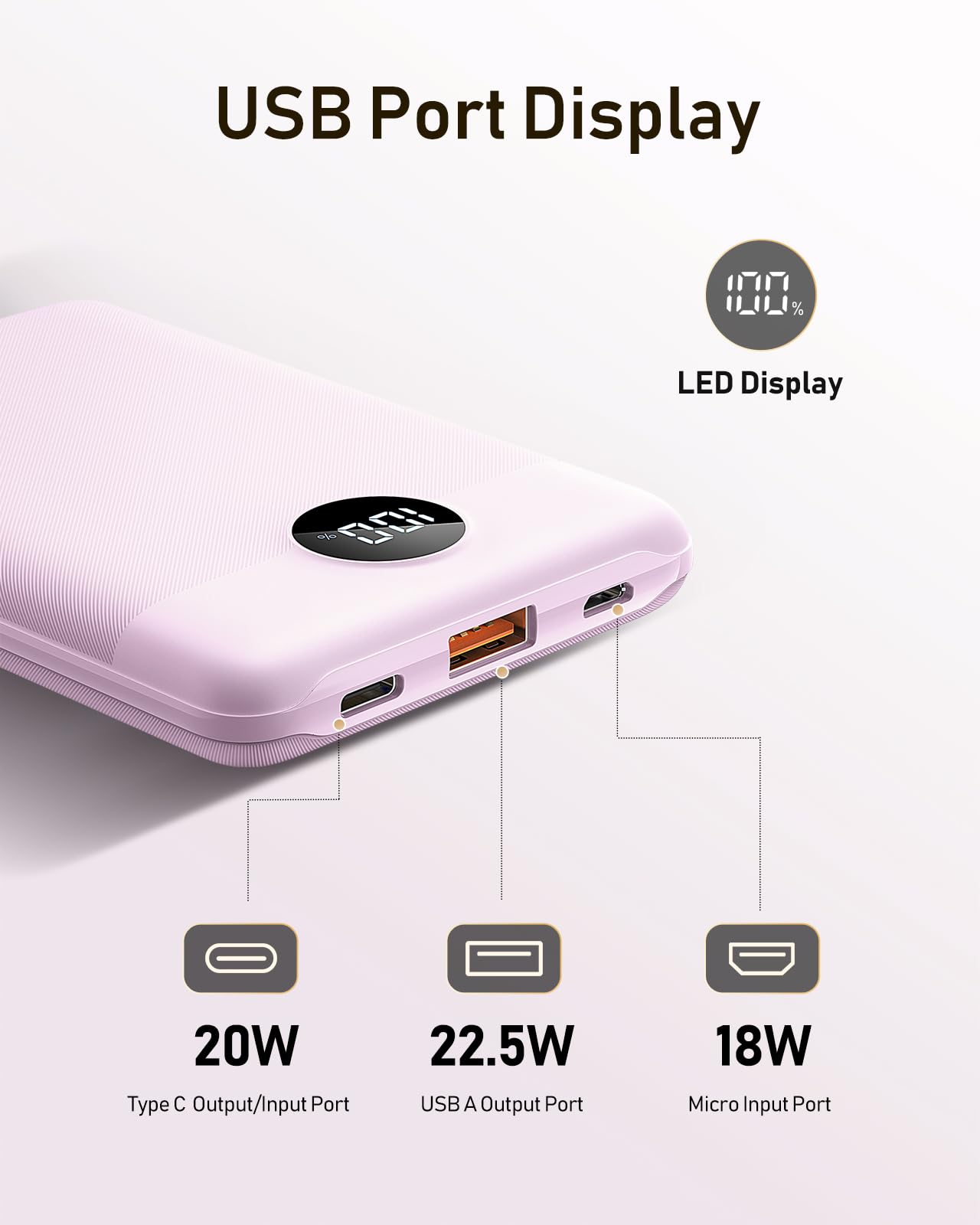 VEEKTOMX 10000mAh Mini Power Bank - Ultra Slim Portable Charger with 22.5W PD Fast Charging, USB C Power Bank for iPhone 15/14/13, Samsung Galaxy & Android Devices | Perfect for Travel, Camping & Emergency Charging