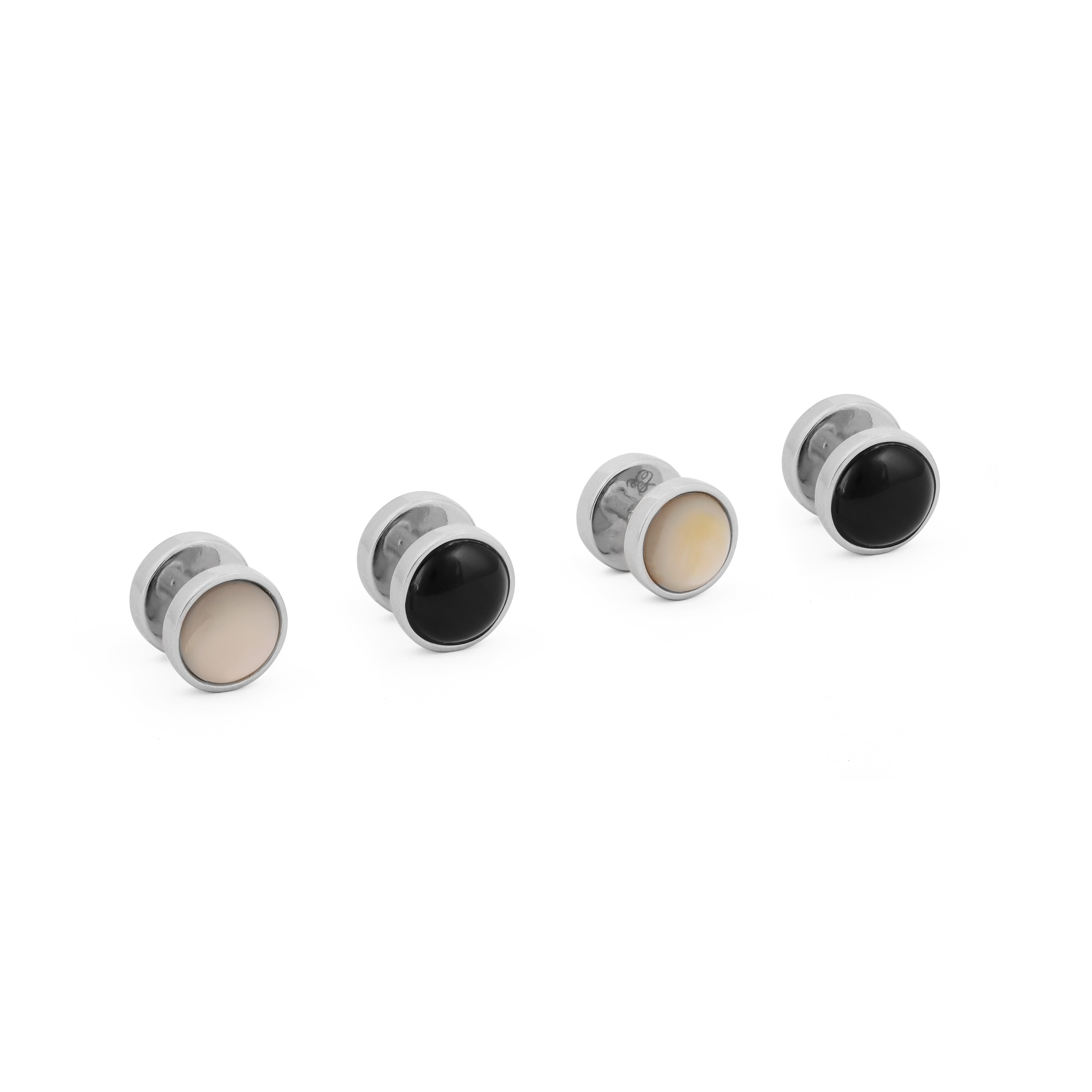Elegant Mother of Pearl & Onyx Reversible Shirt Stud Set for Men - Perfect for Weddings, Formal Events & Business Attire