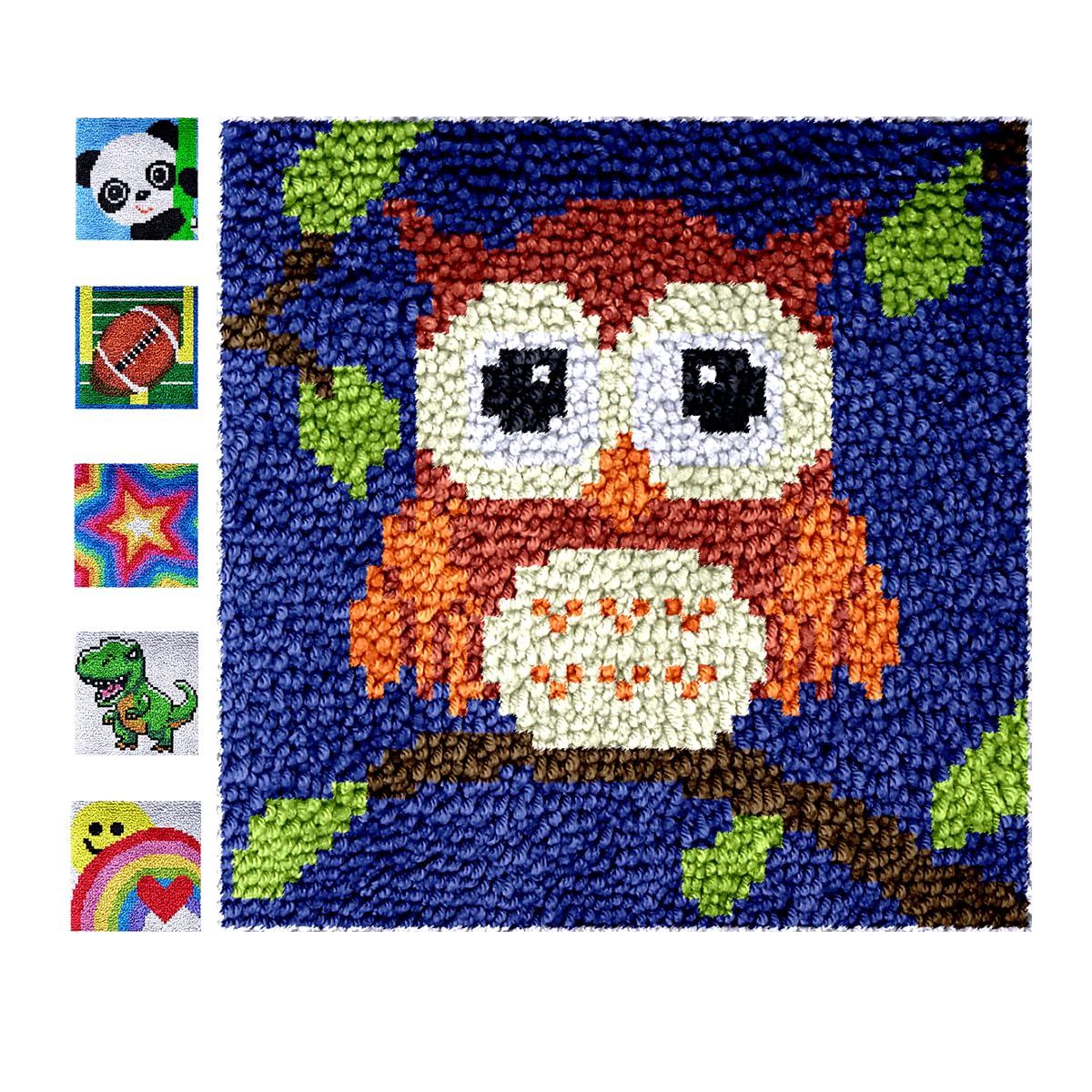 DIY Latch Hook Rug Kit for Kids & Adults - Beginner Friendly Craft Kits with Dinosaur, Owl, Smile, Star, Sunflower, Dog & Panda Designs - Perfect for Home Decor, Gifts & Stress Relief Activities