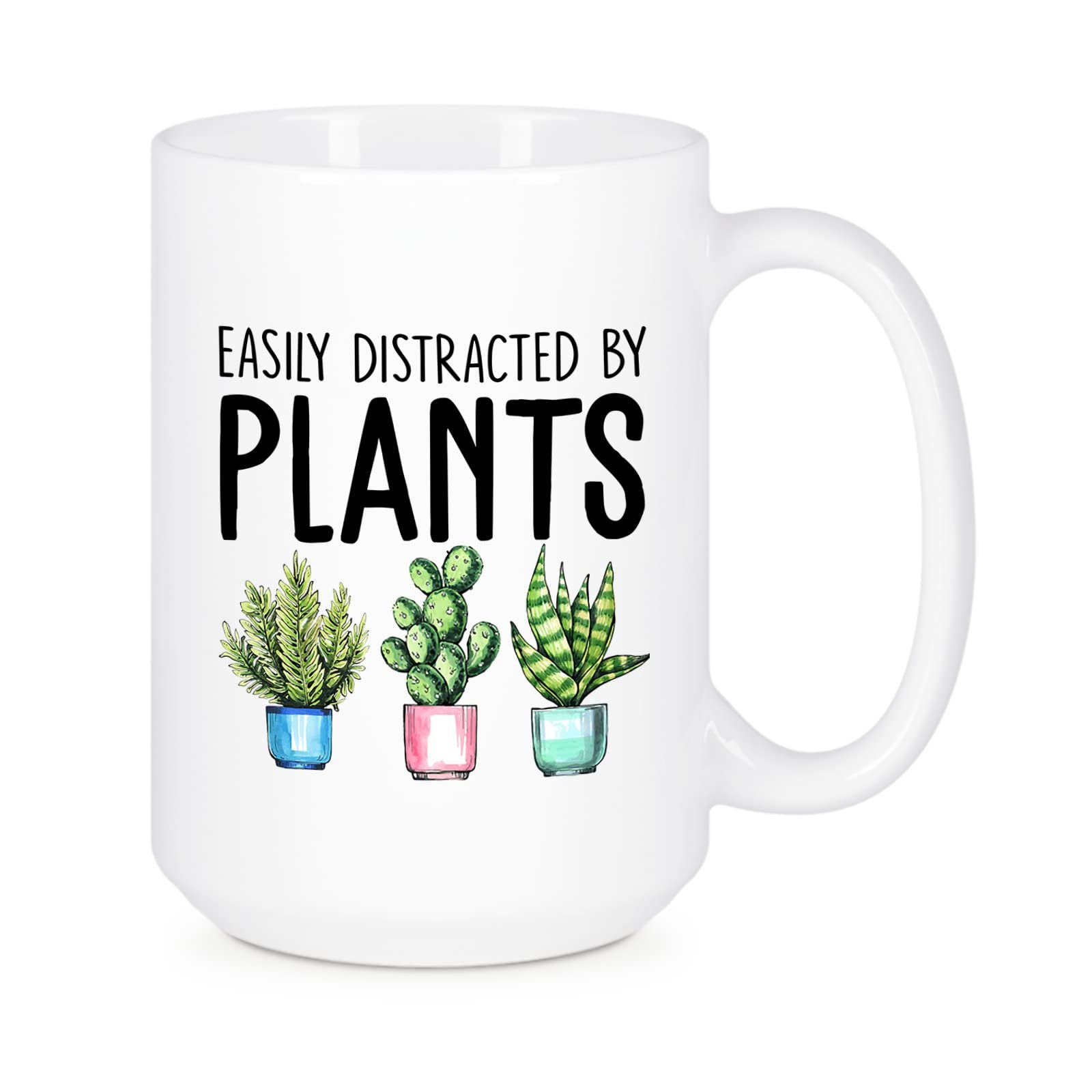 Easily Distracted by Plants Funny Gardening Mug - 11oz/15oz Ceramic Coffee Cup for Plant Lovers, Perfect Gift for Gardeners & Tea Drinkers - Ideal for Home, Office, Travel & Outdoor Activities